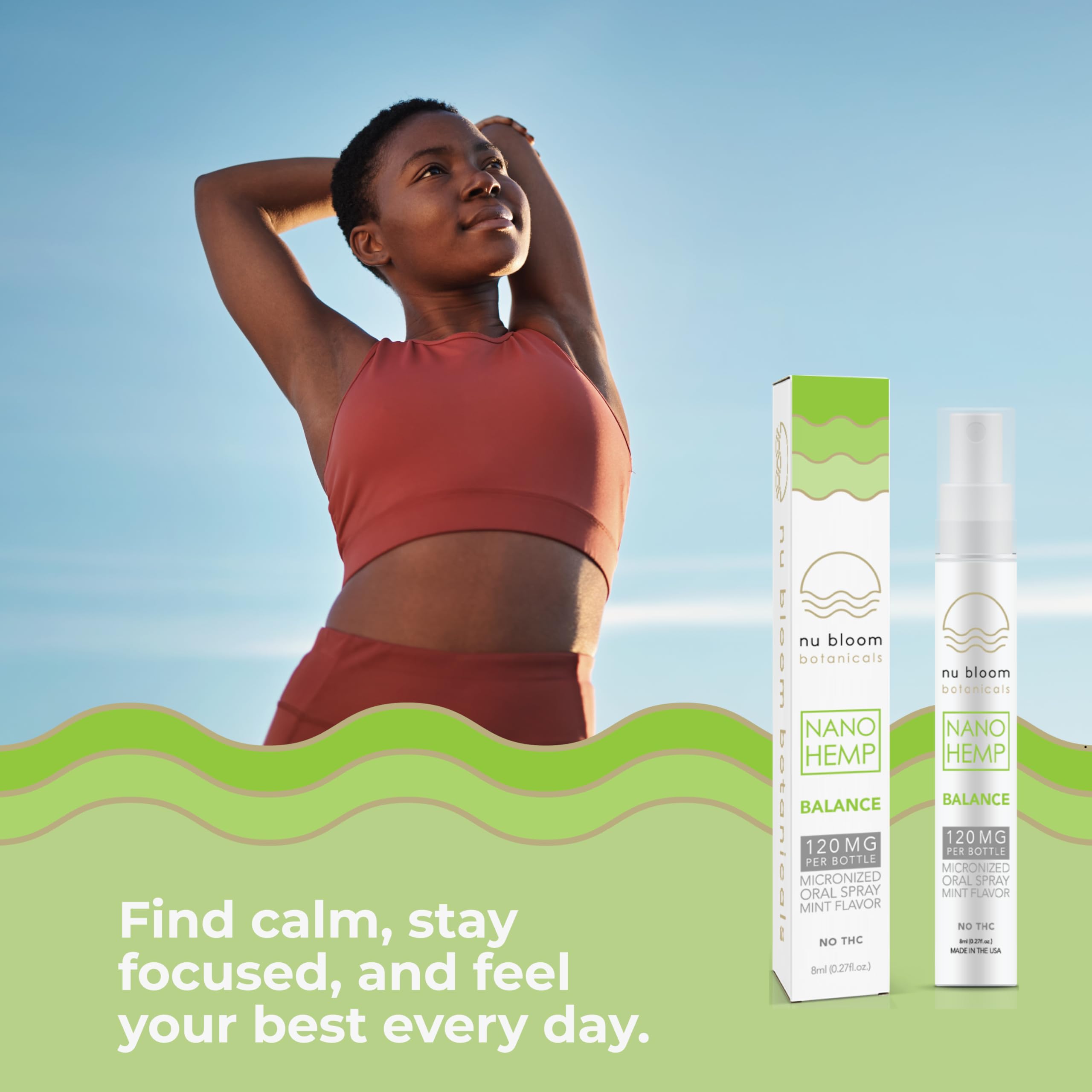 Nu Bloom Botanicals daily wellness Spray 8mL with measuring guide