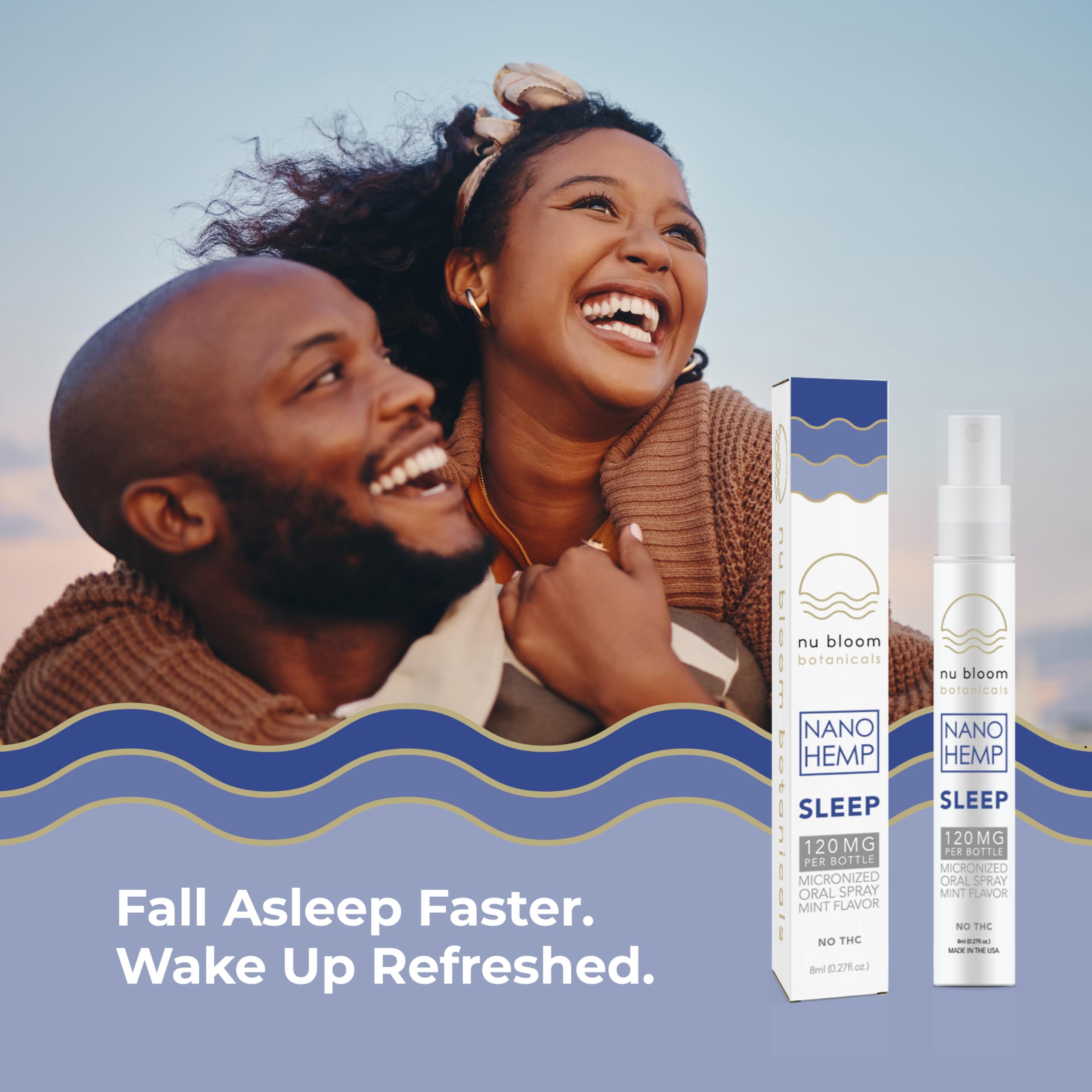 Nu Bloom Sleep Spray 8 mL on a nightstand next to a book