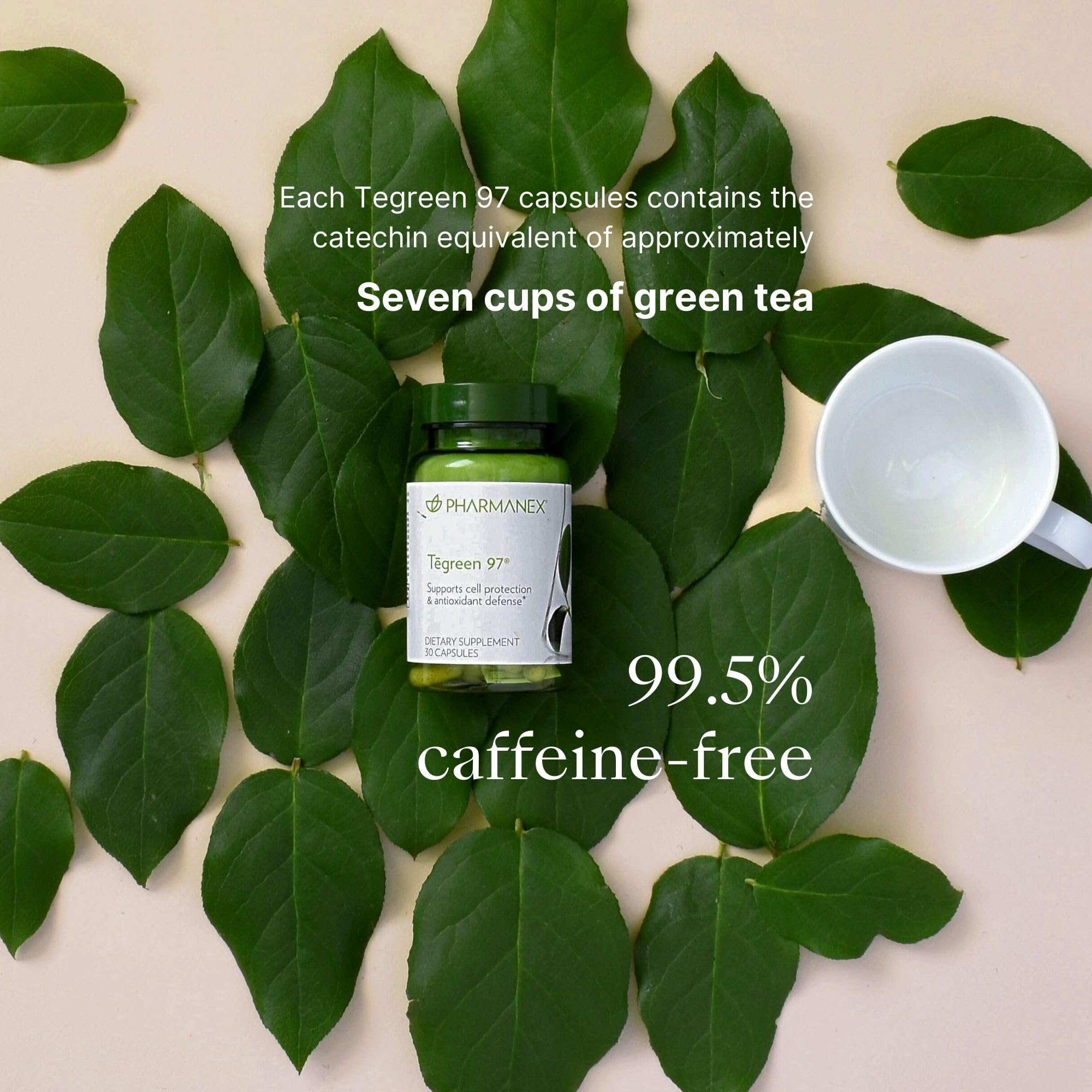 Nu Skin Tēgreen 97 Green Tea Extract Capsules on a wooden table
