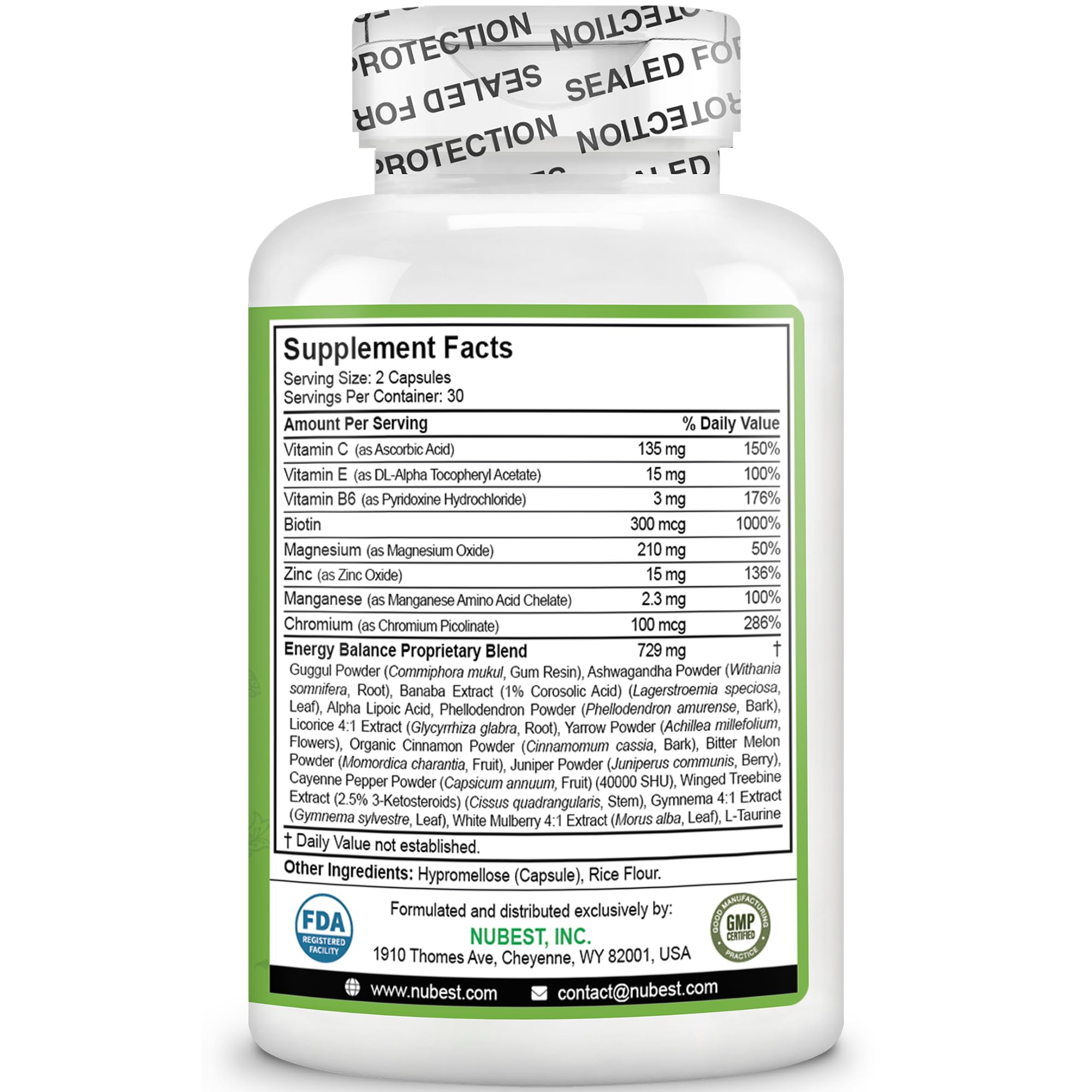 NuBest Chromium Supplement close-up of ingredients list