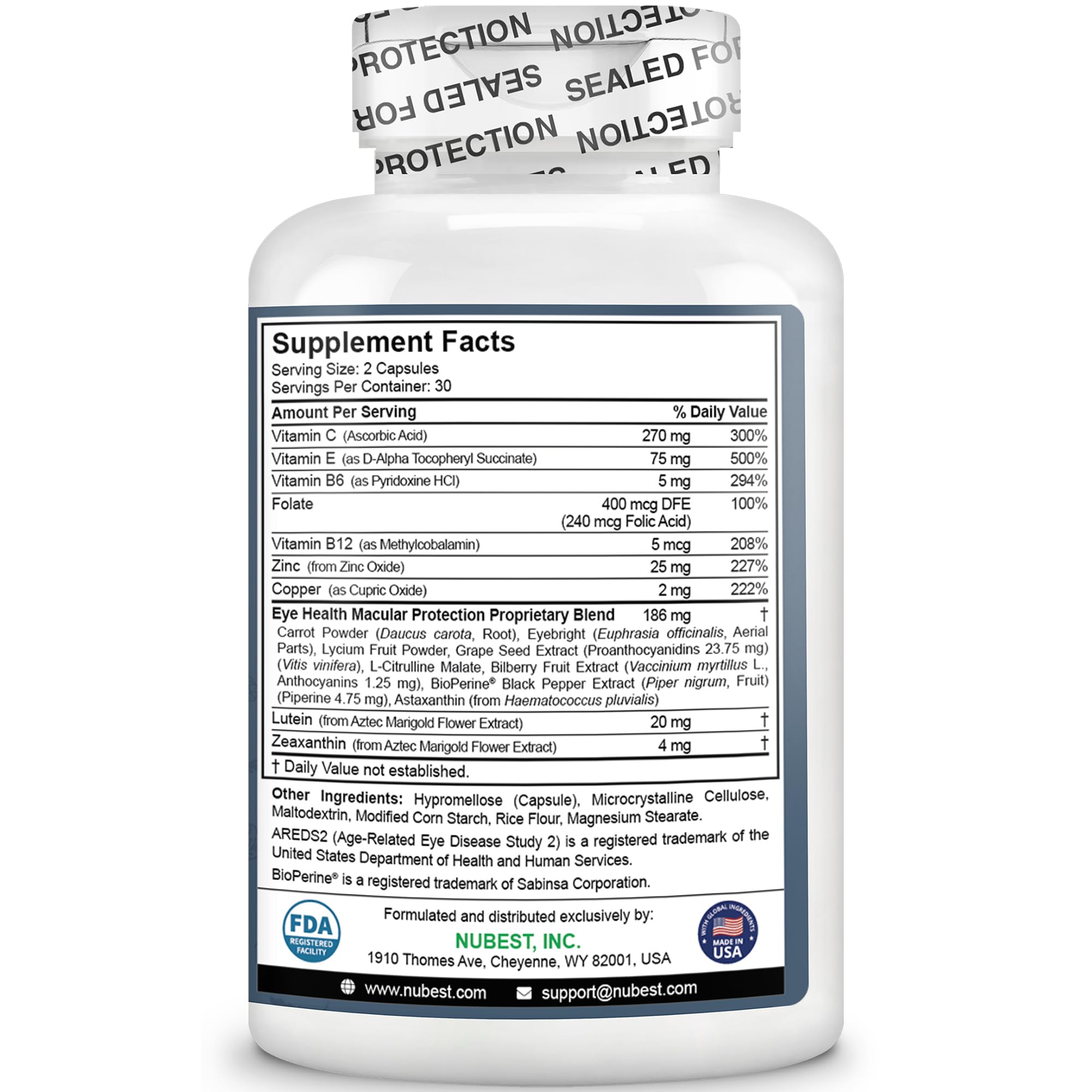 NuBest Eye Health Supplement AREDS2 Formula with natural ingredients