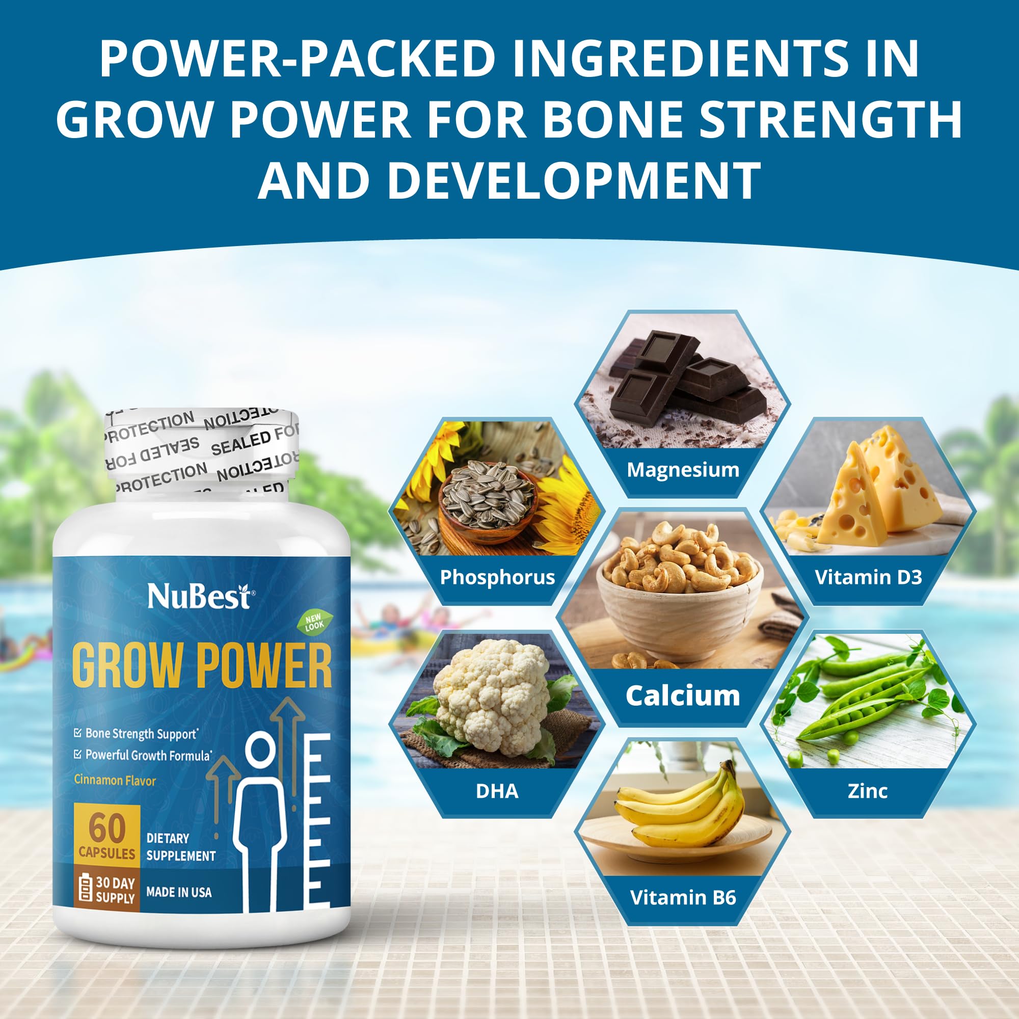 NuBest Grow Power Blended Vitamin & Mineral Supplement side view