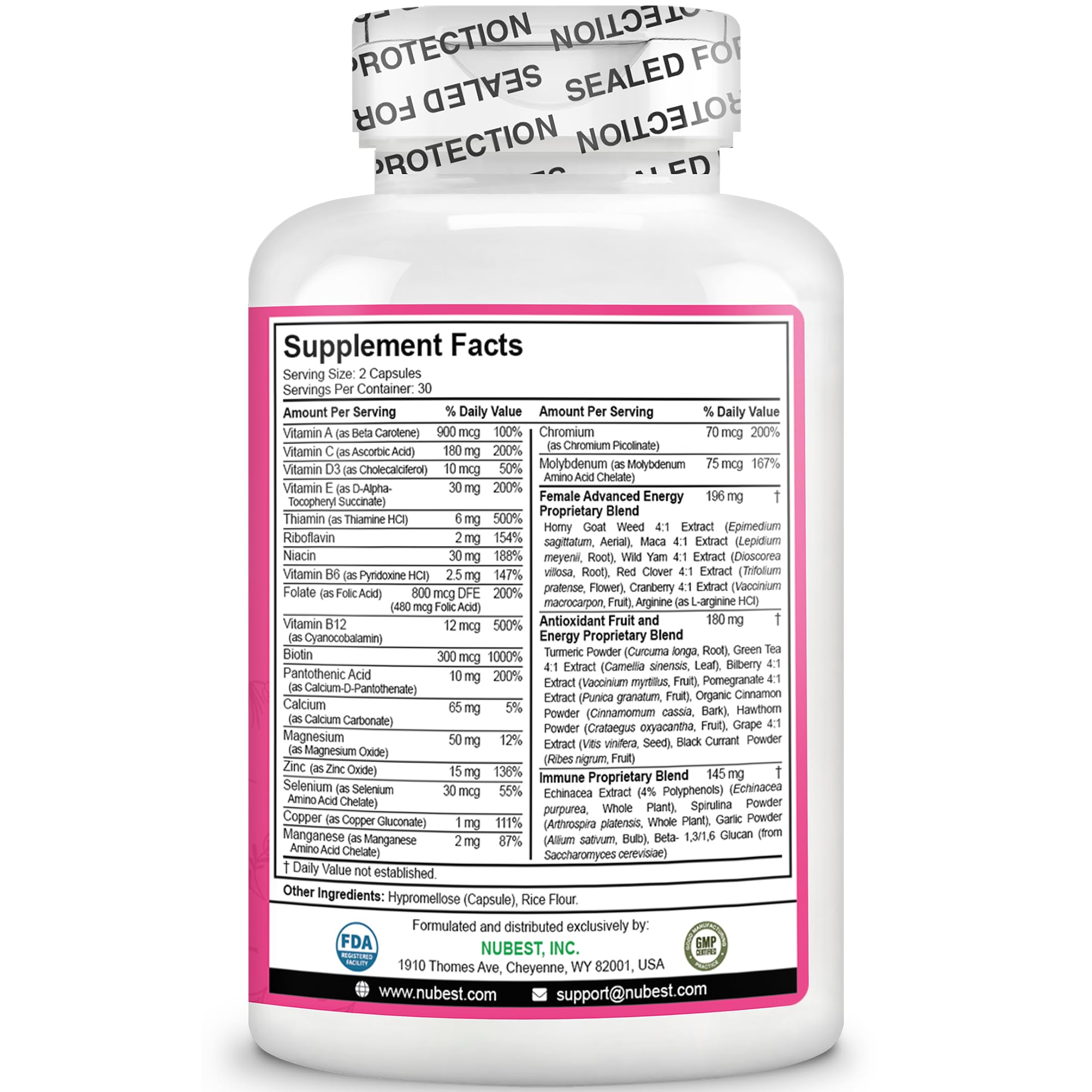 NuBest Horny Goat Weed Multivitamin Supplement for Women, packaging details