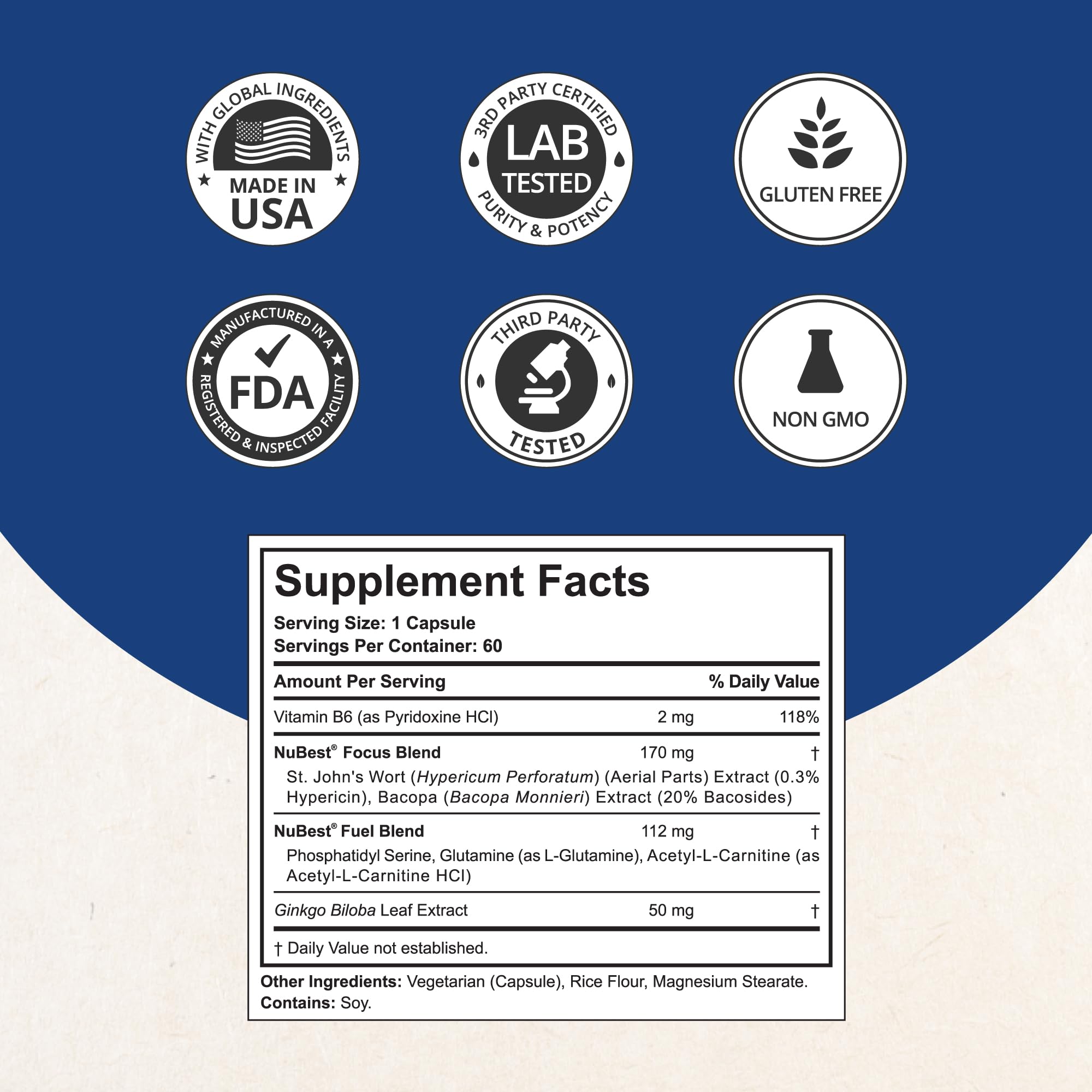 NuBest NuBrain Brain support Supplement ingredients list on back