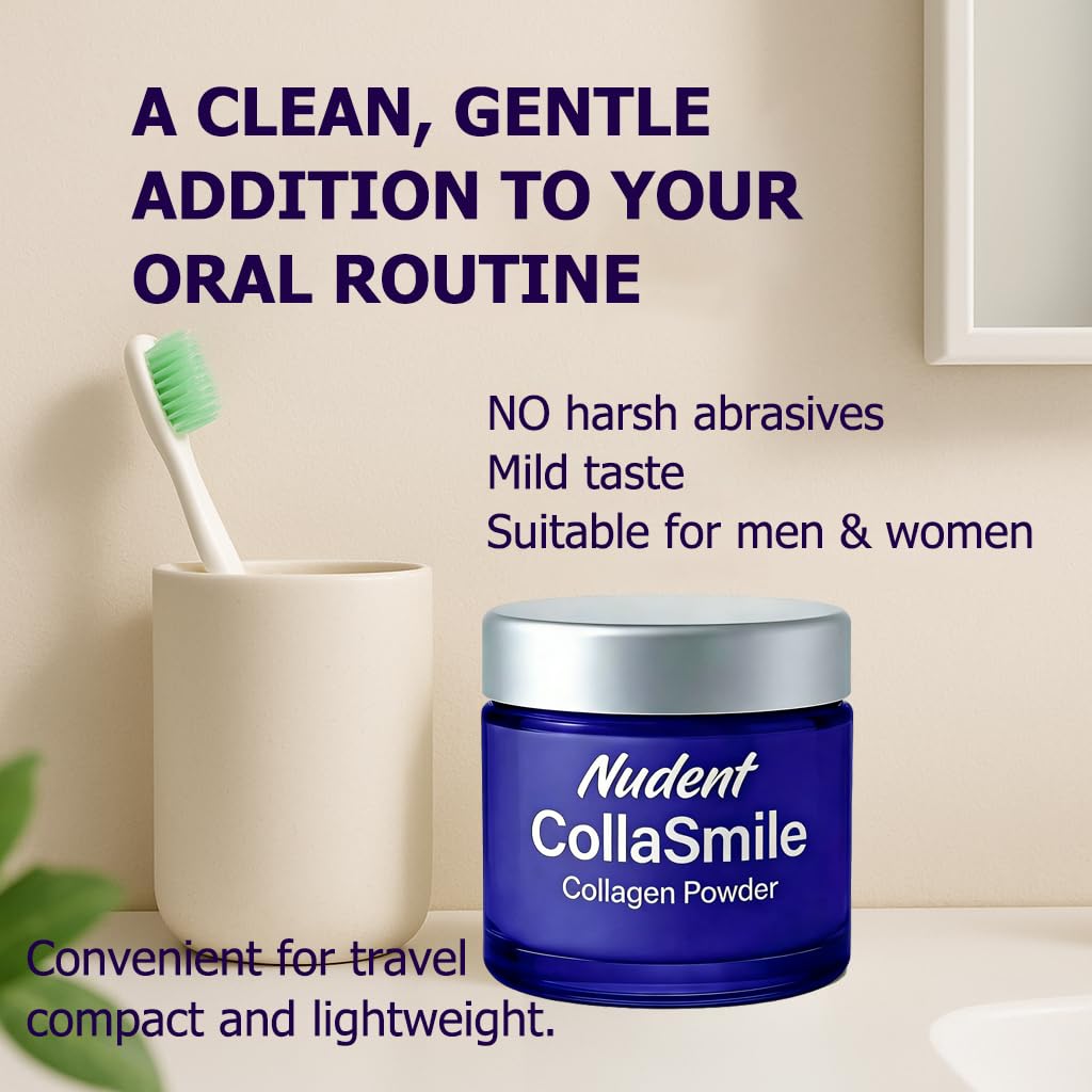 Nudent CollaSmile Collagen Tooth Powder ingredients list on jar