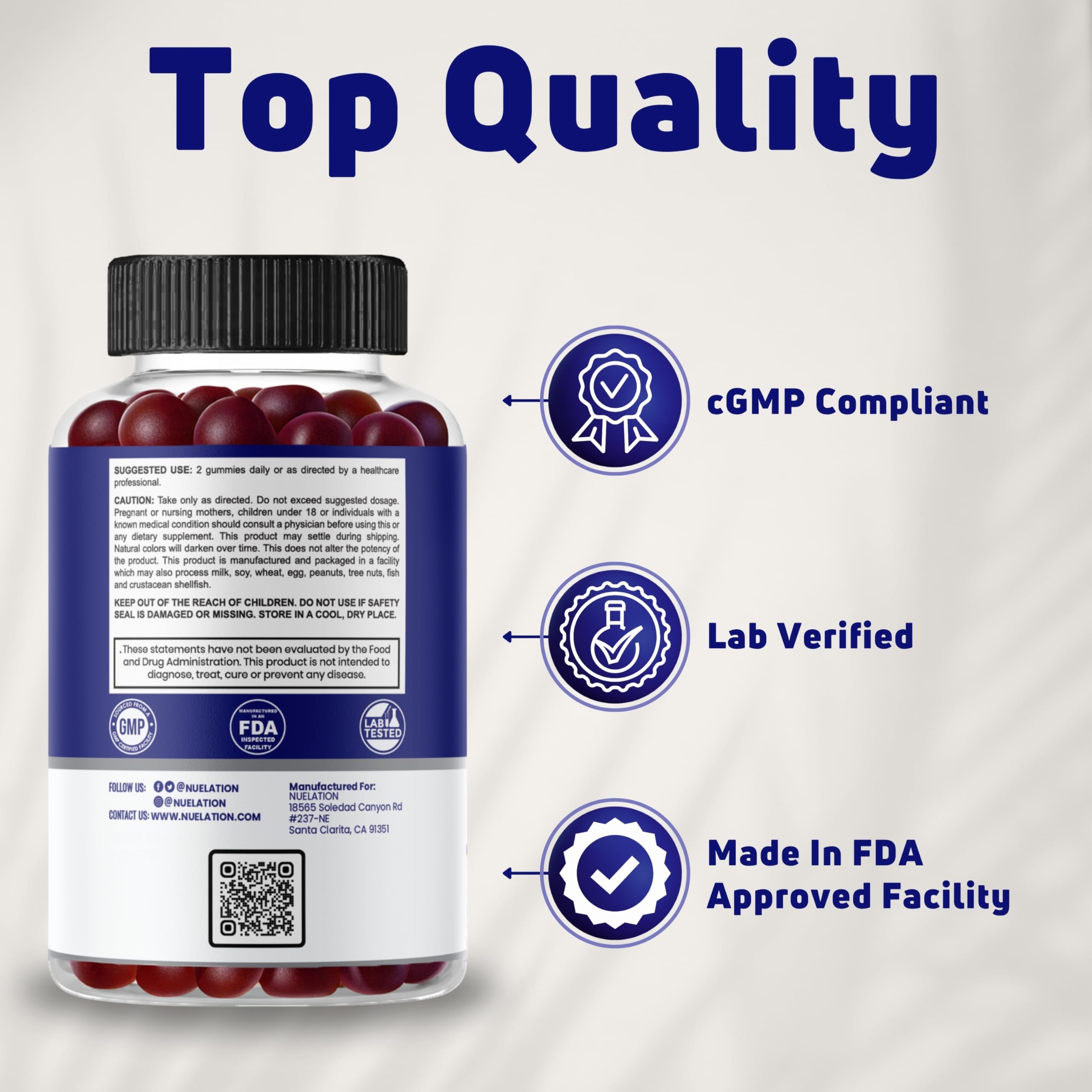 NUELATION Melatonin Gummies 10mg lifestyle scene with bottle and gummies