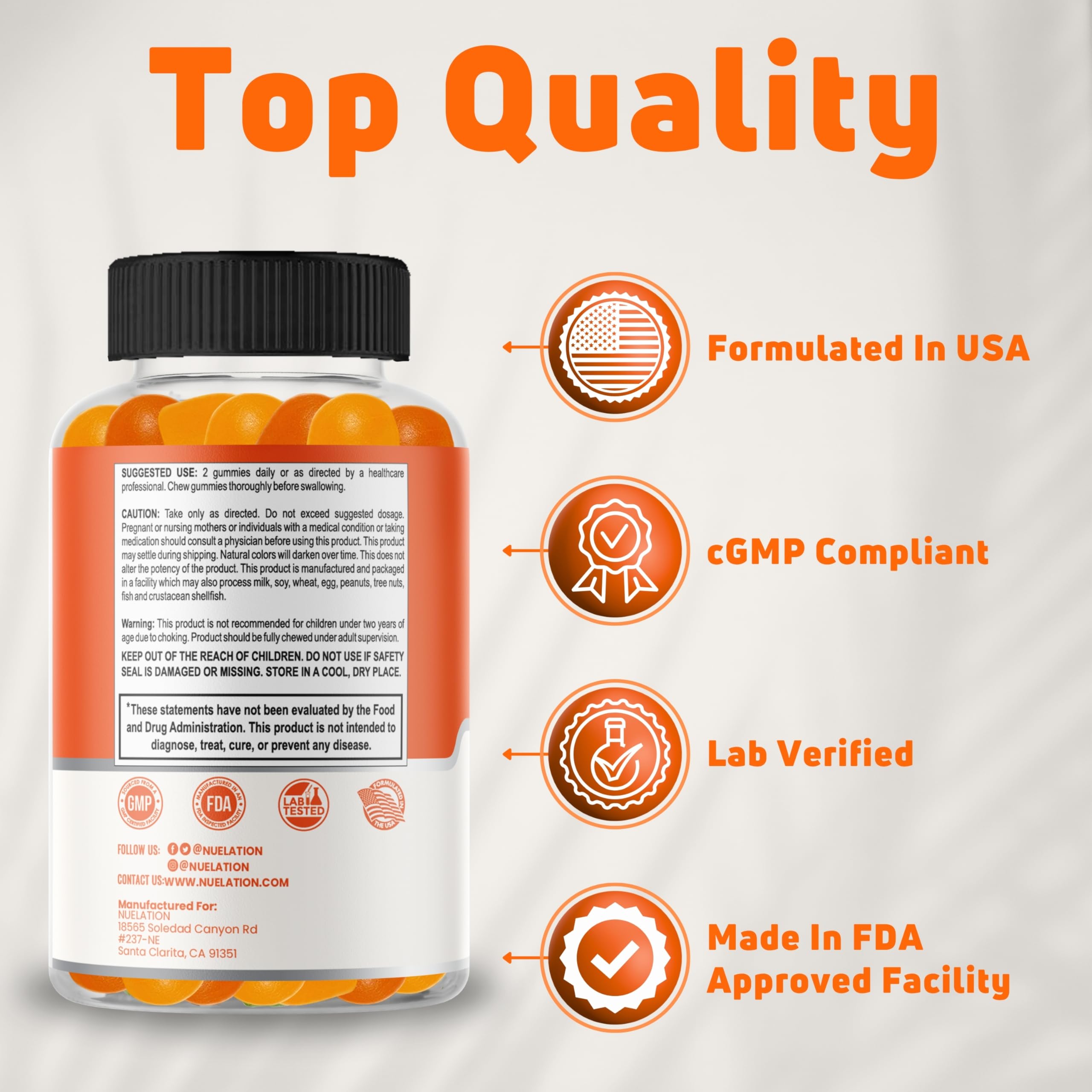 NUELATION Omega-3 Gummies for Kids nutritional information on back