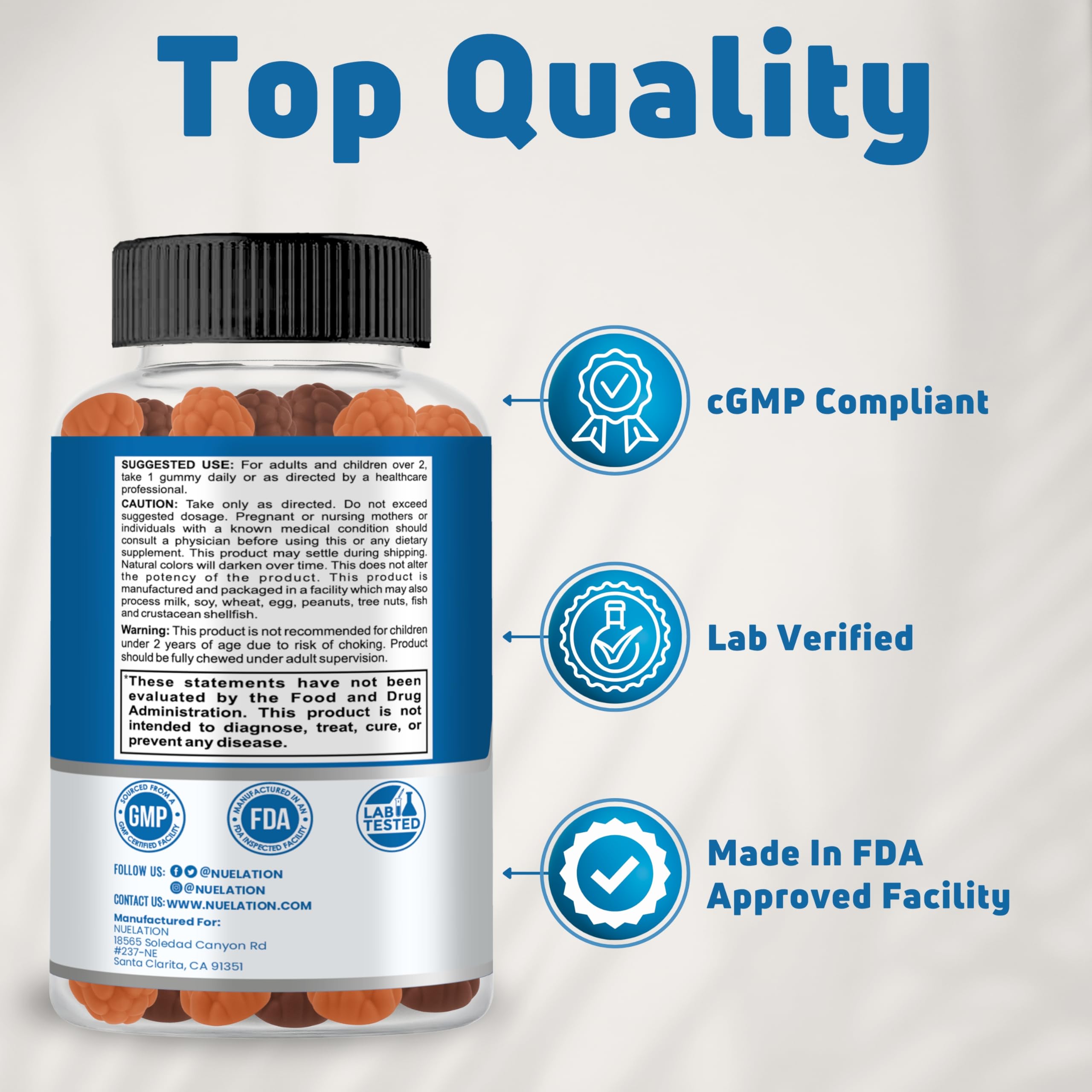 NUELATION Vitamin D3 Gummies nutritional information on packaging