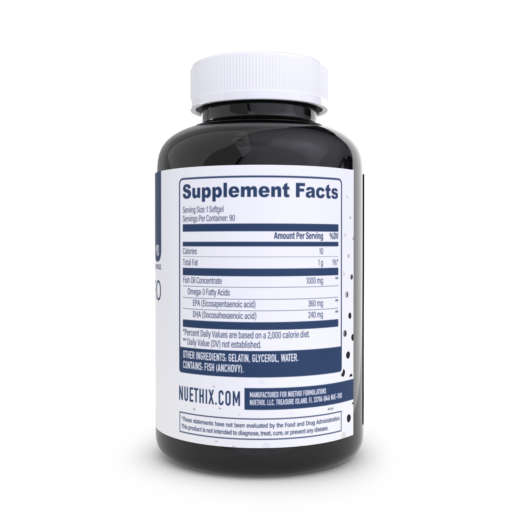 NuEthix Formulations Fish Oil Omega-3 Supplement side view