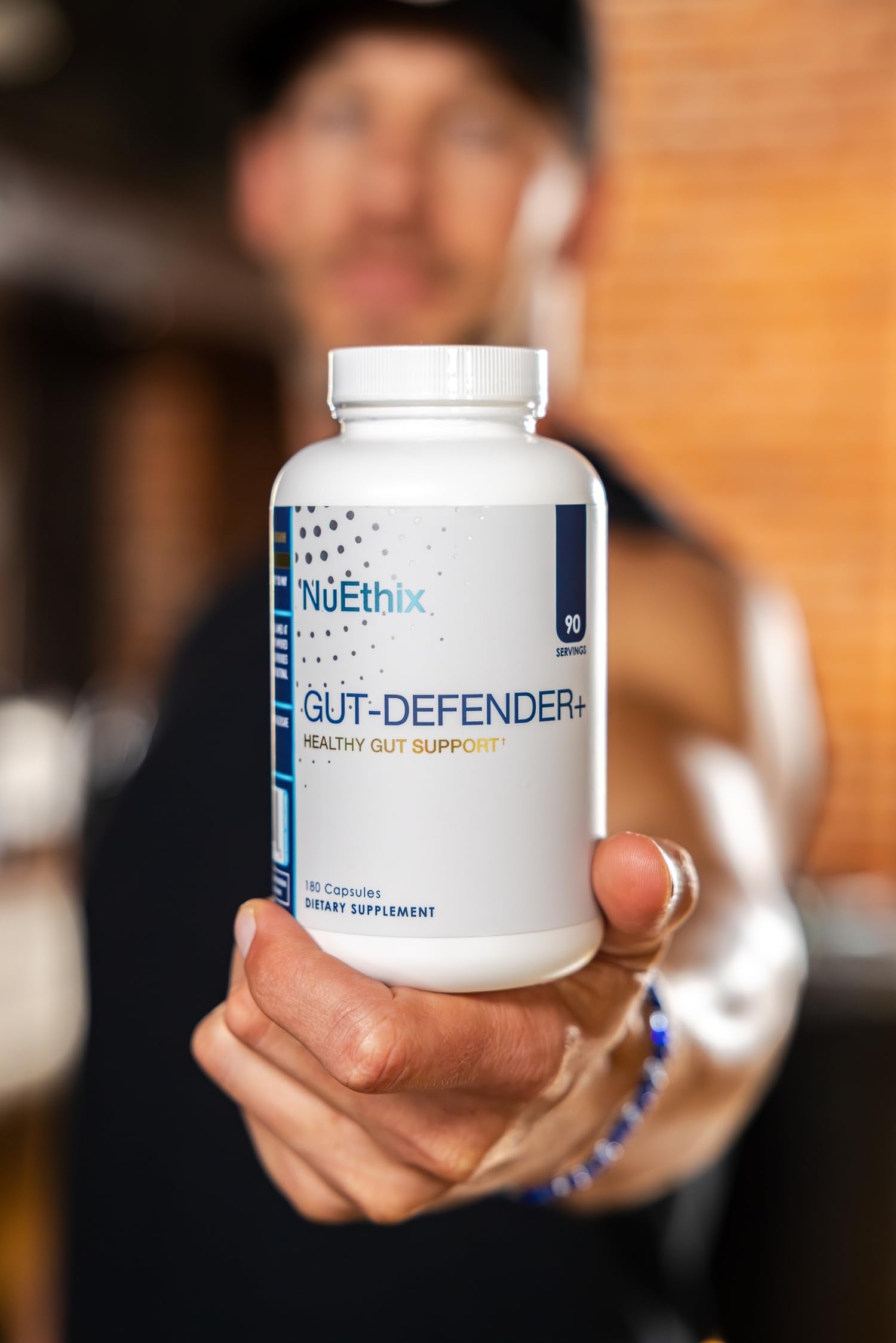 NuEthix Formulations Gut Support Supplement on a kitchen counter