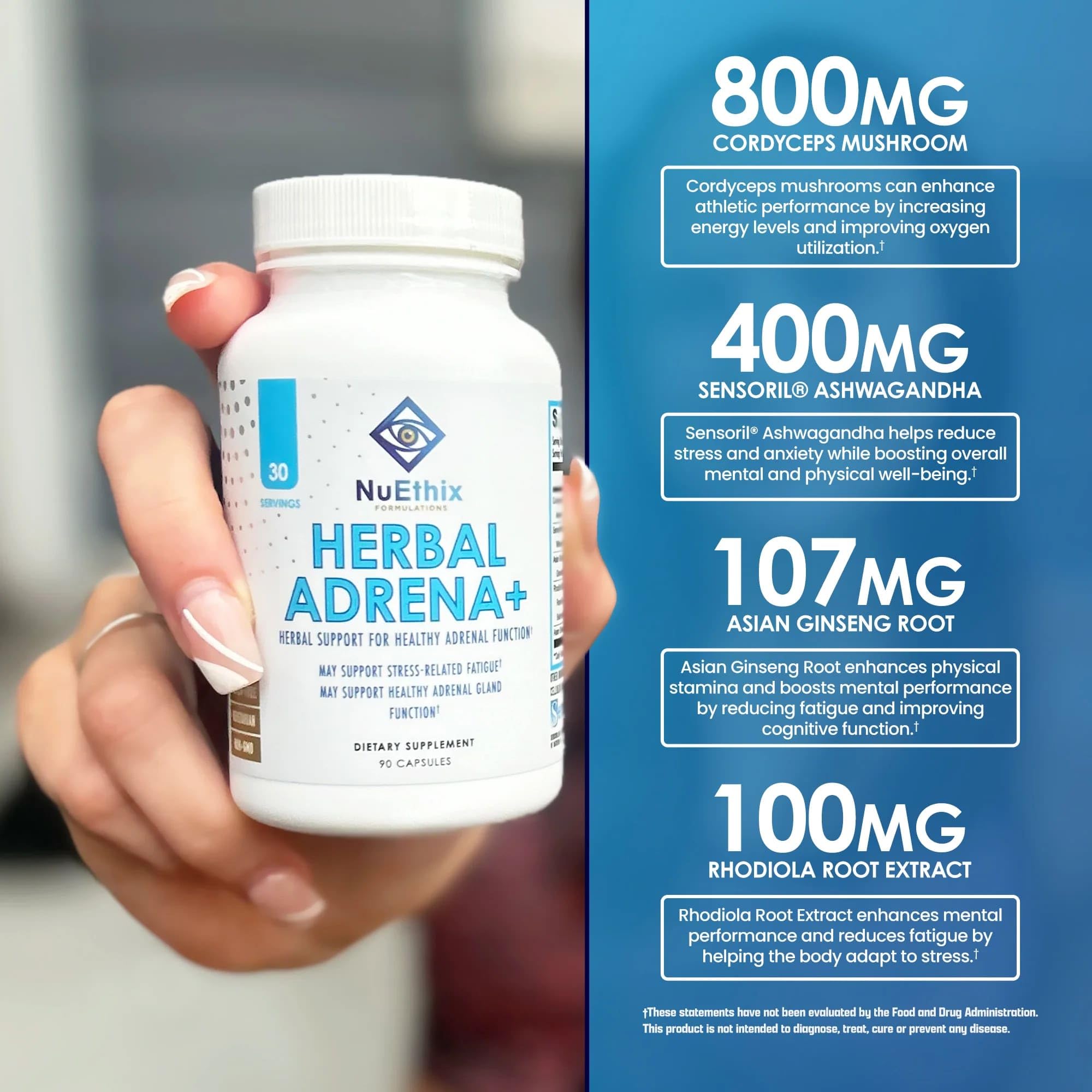 NuEthix Formulations Herbal Adrena+ ingredients list on packaging