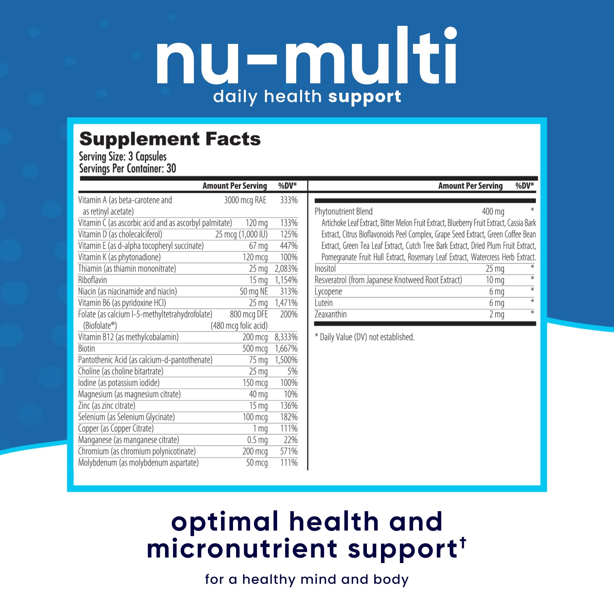 NuEthix Formulations Nu-Multi Multivitamin ingredients list