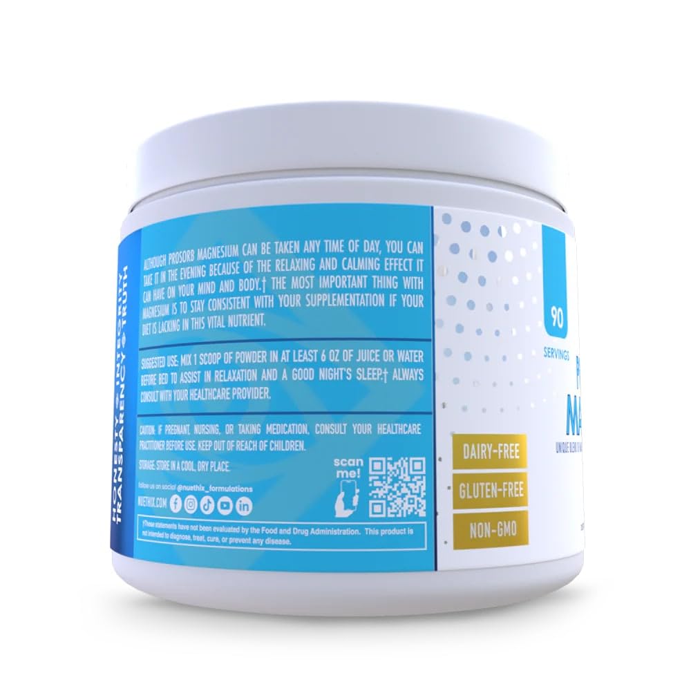 NuEthix Formulations Prosorb+ Magnesium Powder back view with supplement facts