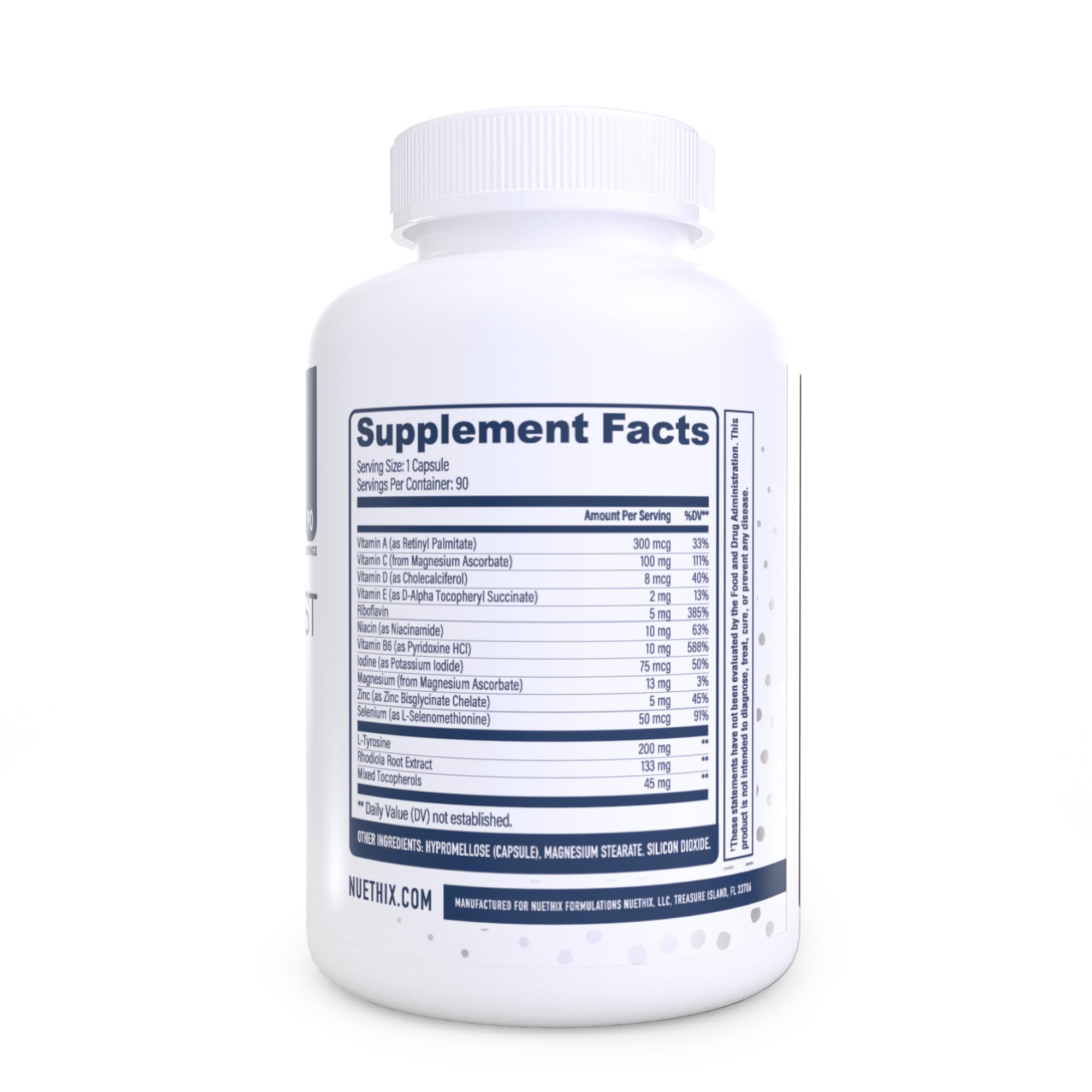 NuEthix Formulations Thyro-support Essentials capsules on a wooden surface