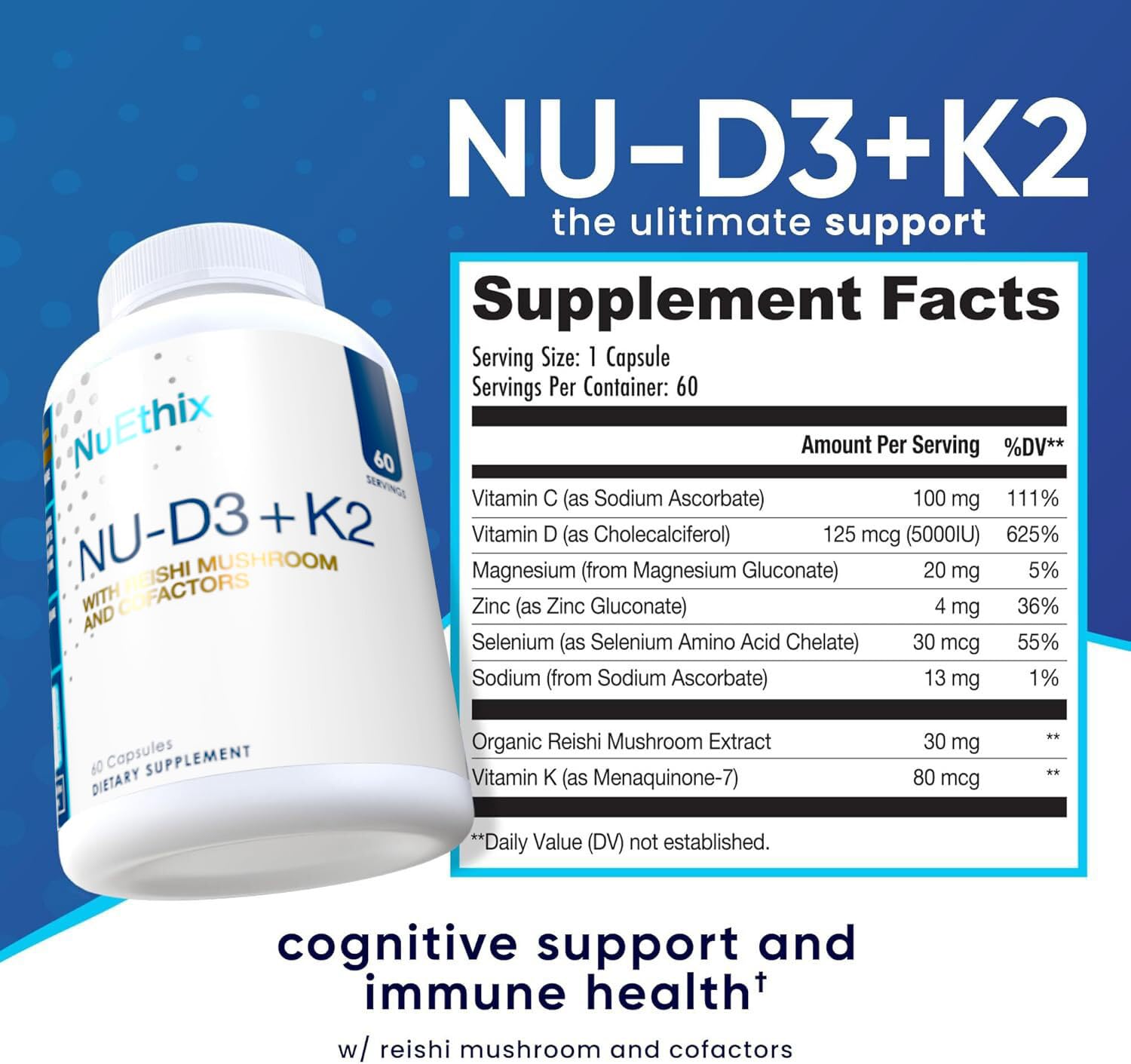 NuEthix Formulations Vitamin D3 K2 Supplement 5000 IU packaging