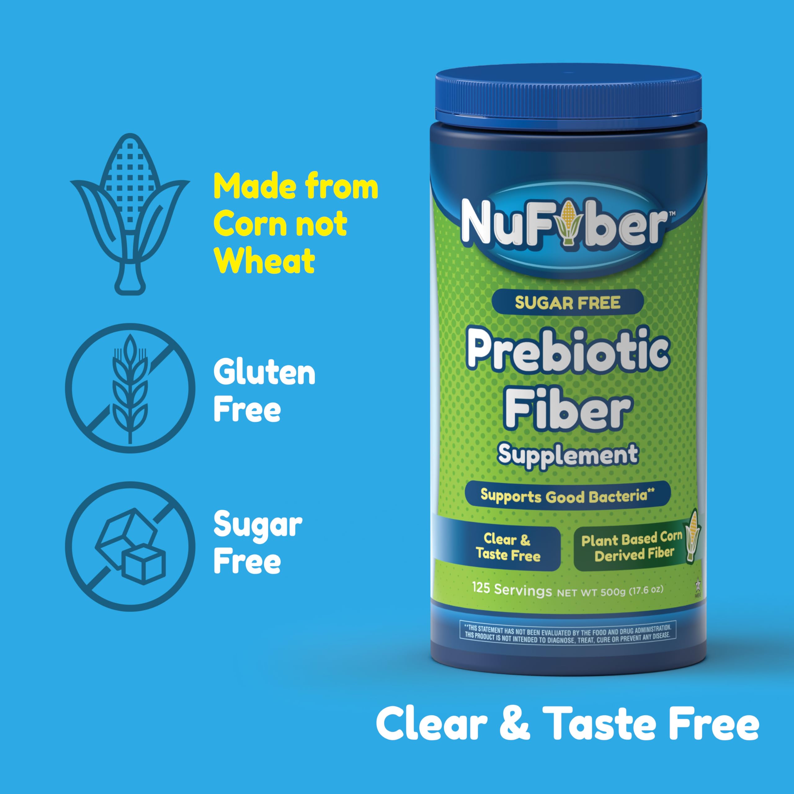 NuFiber Dietary Fiber Supplement 581g unflavoured powder mixed in water