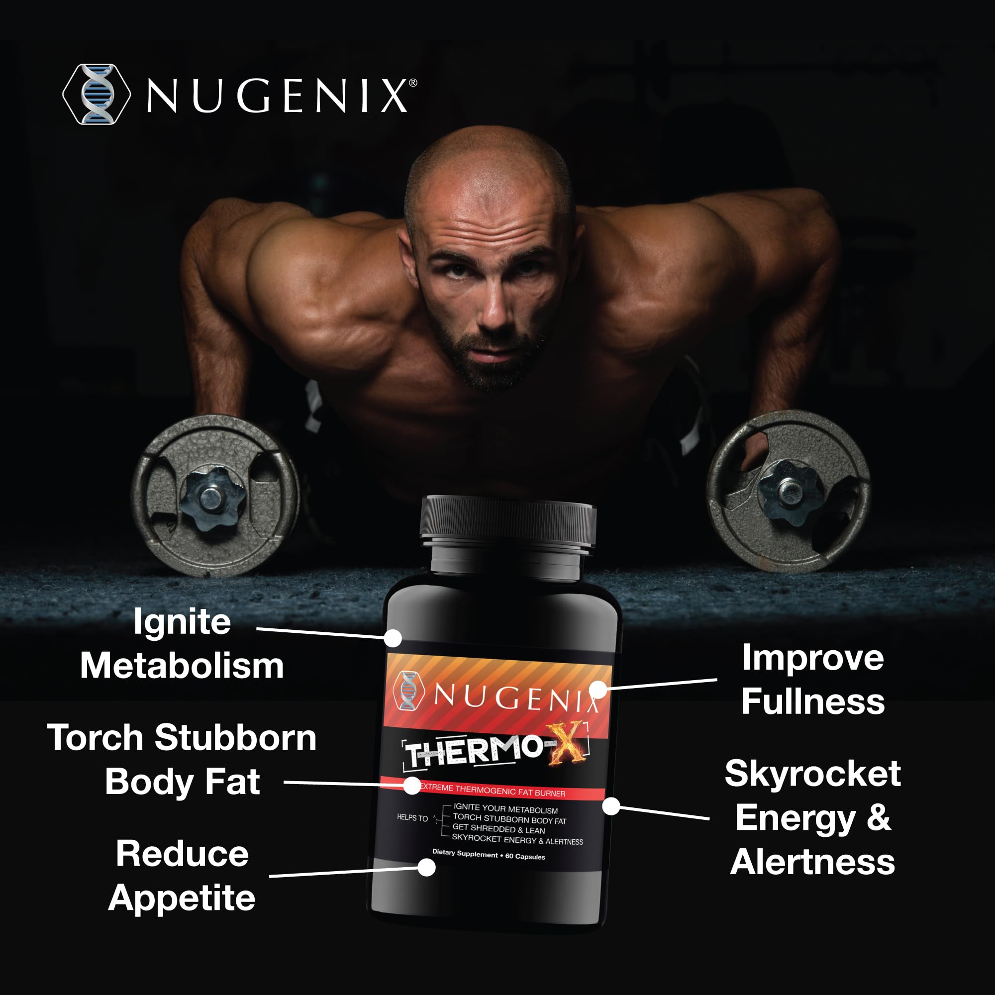 Nugenix Thermo-X Fat Burner 59g back view with ingredient list