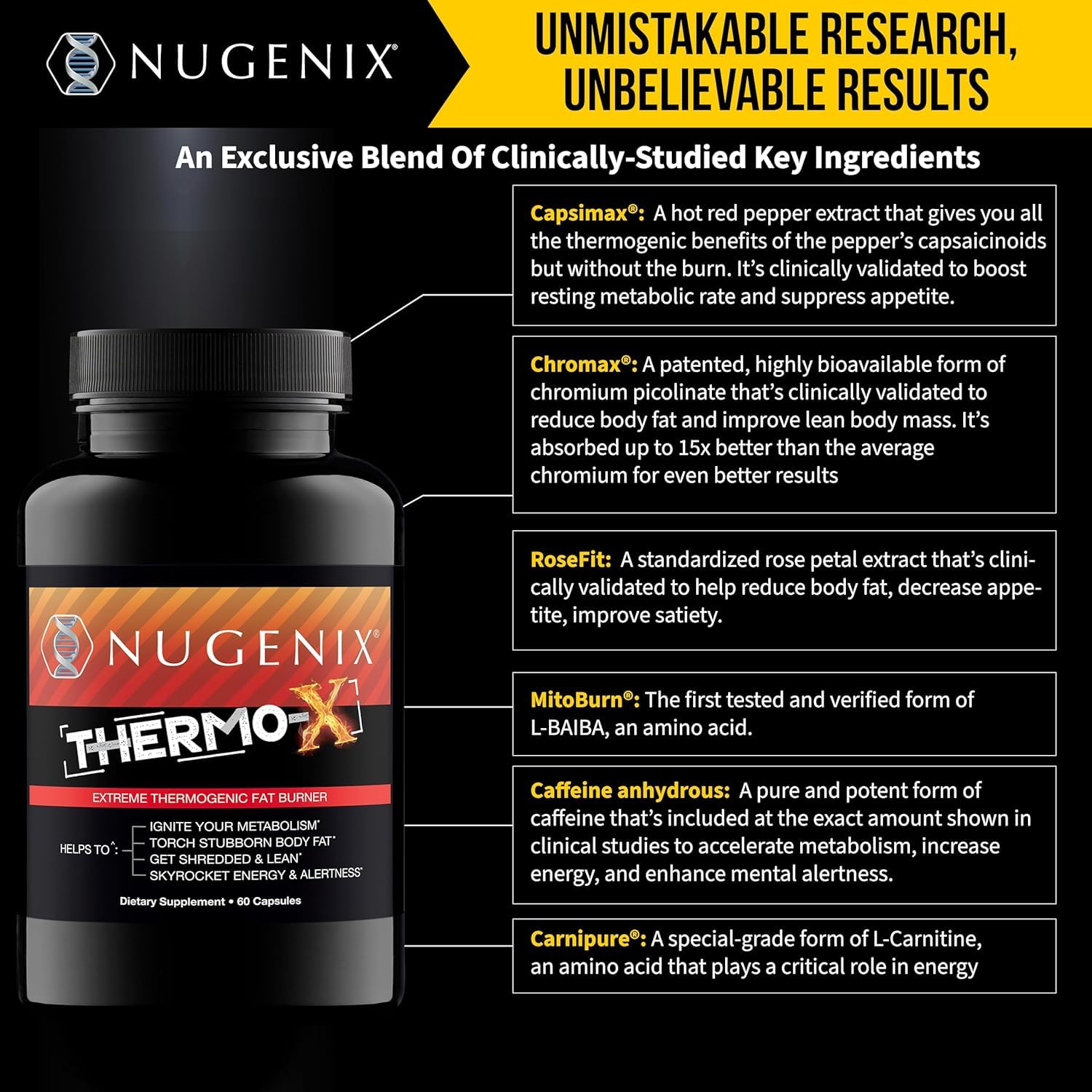 Nugenix Thermo-X Fat Burner 59g side view showing capsule size