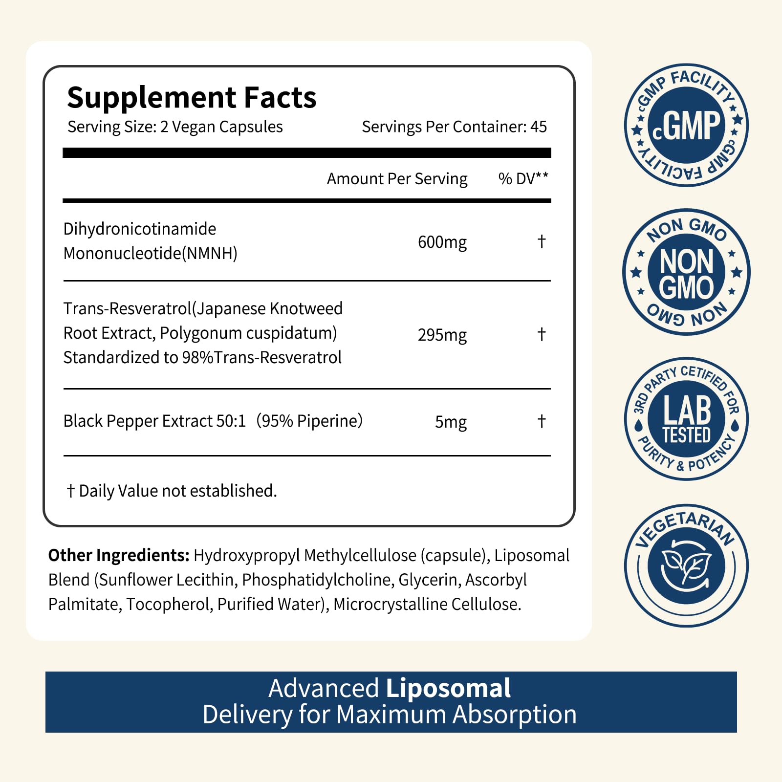 NUISM Resveratrol NAD+ Support Supplement side view