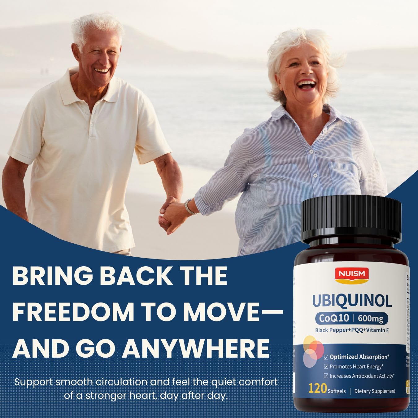 NUISM Ubiquinol CoQ10 supplement bottle close-up