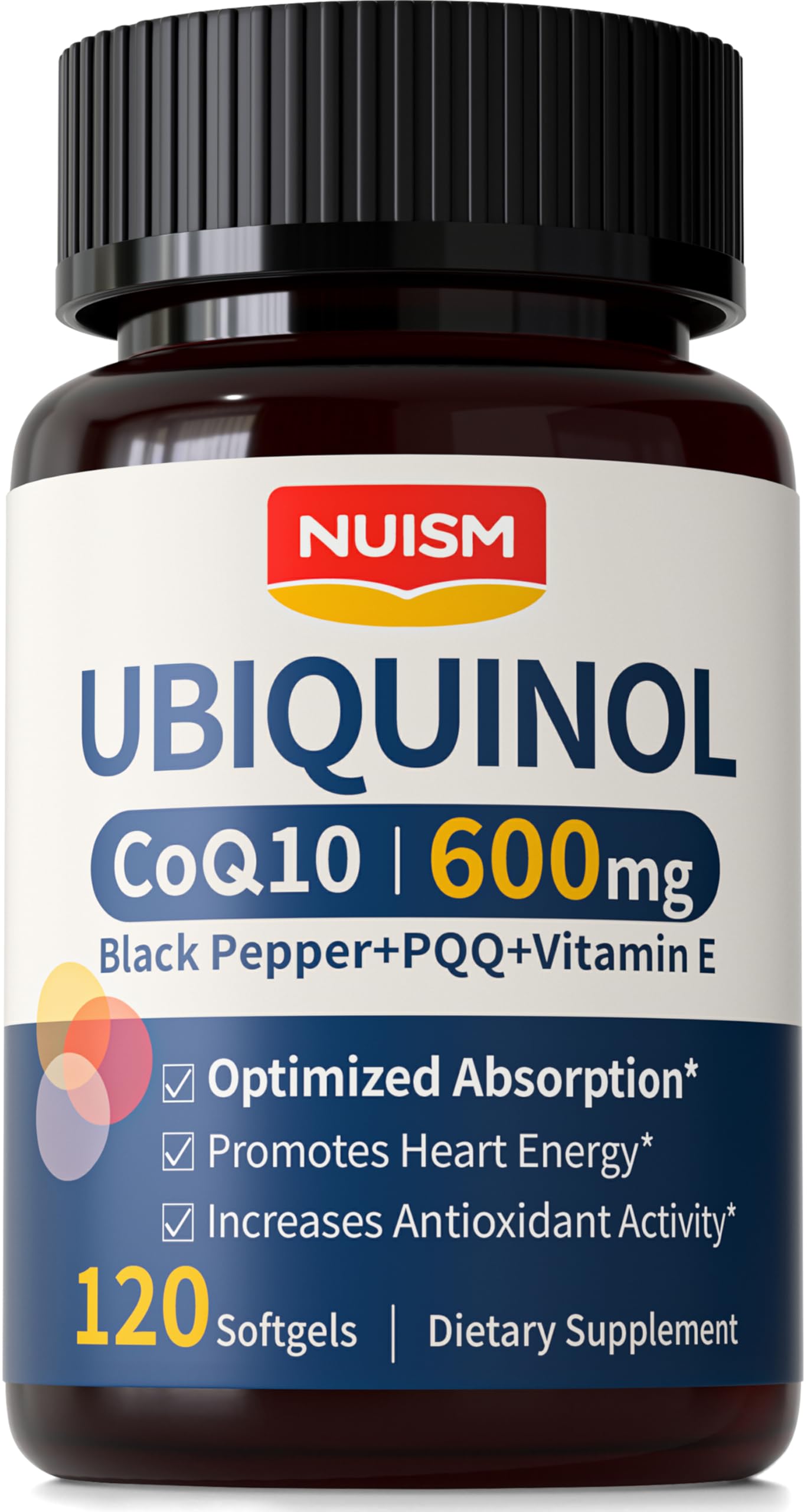 NUISM Ubiquinol CoQ10 supplement front view with packaging
