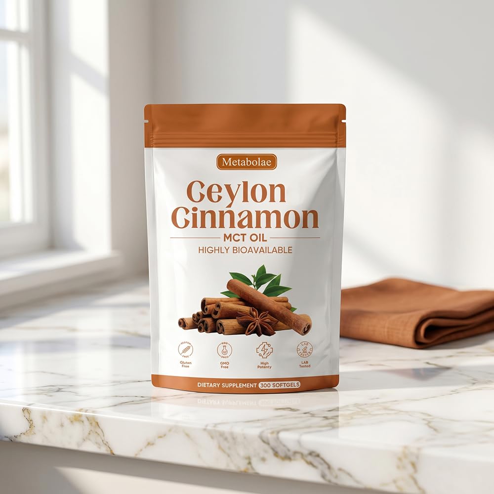 Nukupuns Ceylon Cinnamon SoftGels in a hand for size comparison