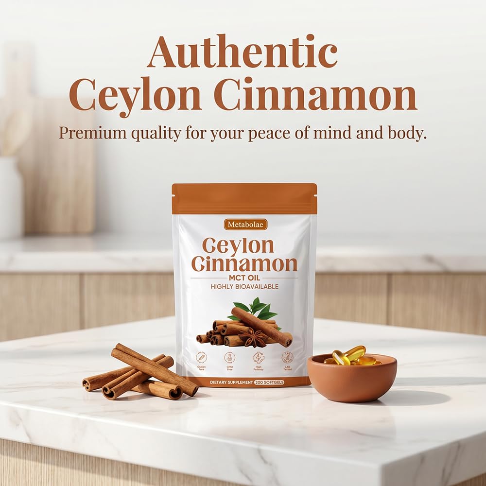 Nukupuns Ceylon Cinnamon SoftGels on a wooden table