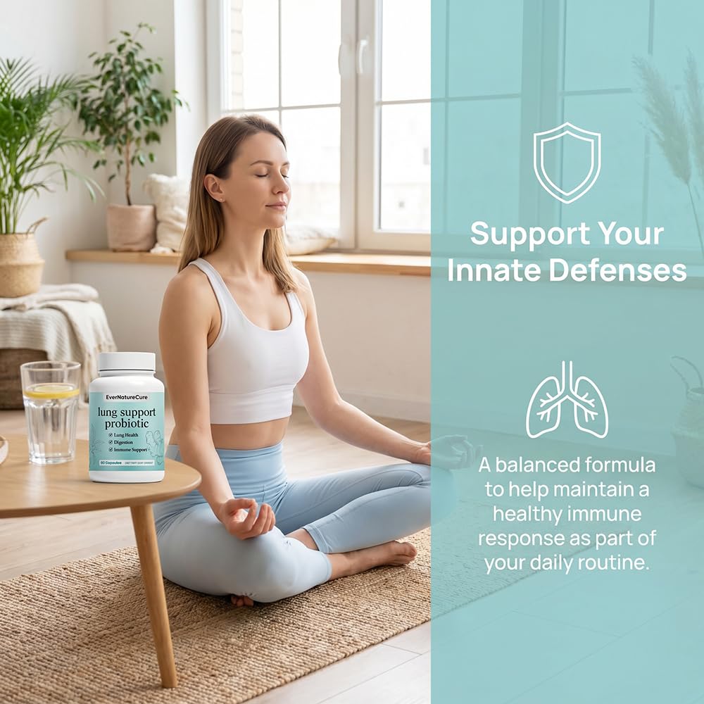 Nukupuns EverNatureCure Lung Support Probiotics bottle with capsules on a table