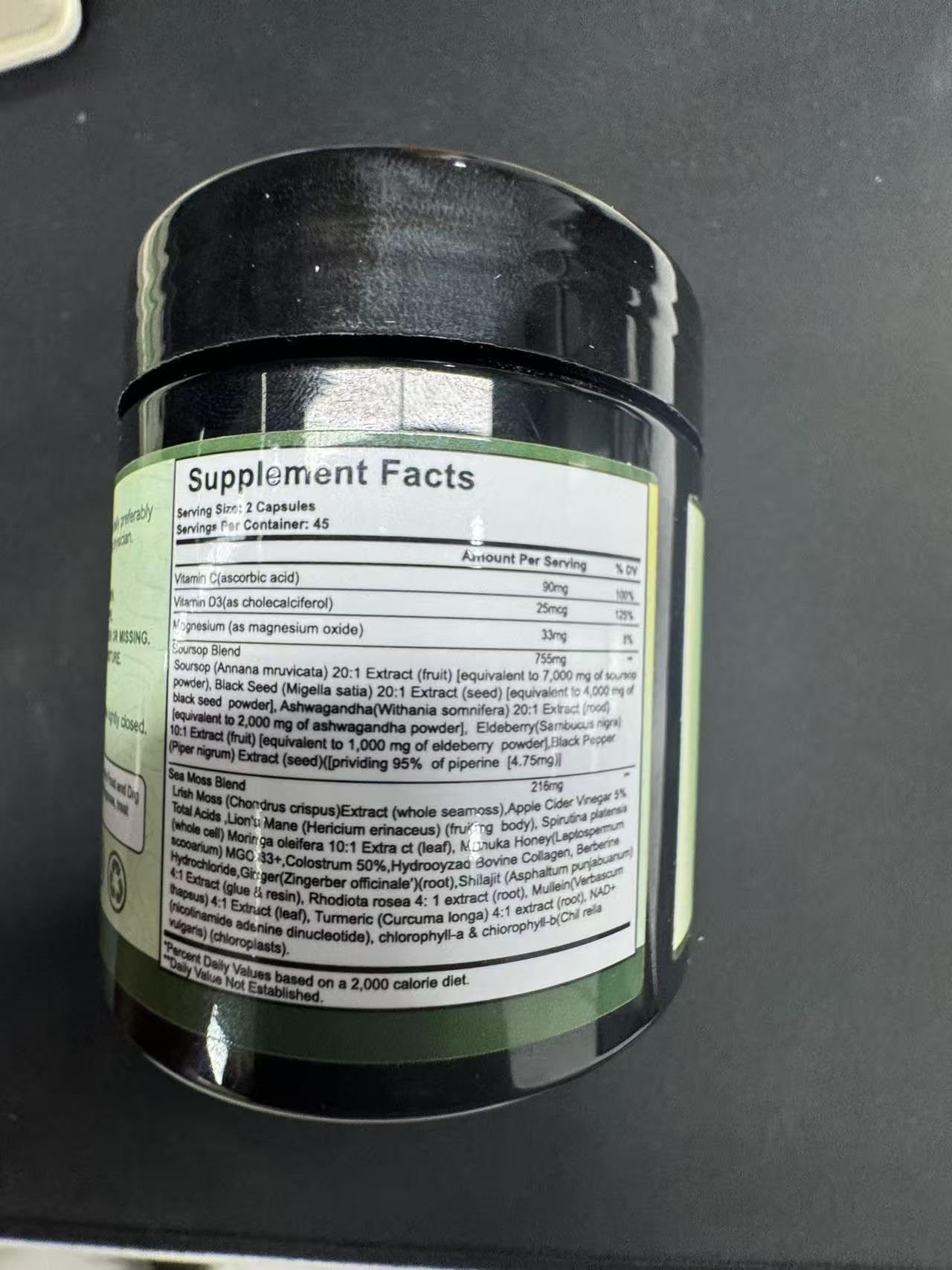 Nukupuns supplement capsules in a clear glass
