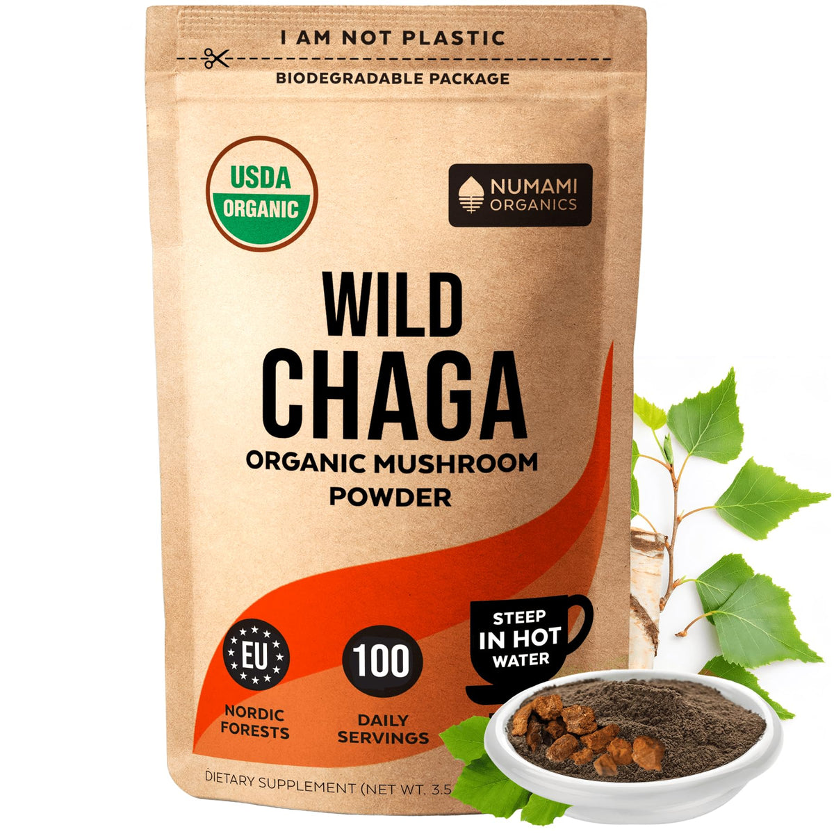 Numami Chaga Mushroom Powder 91g front view packaging