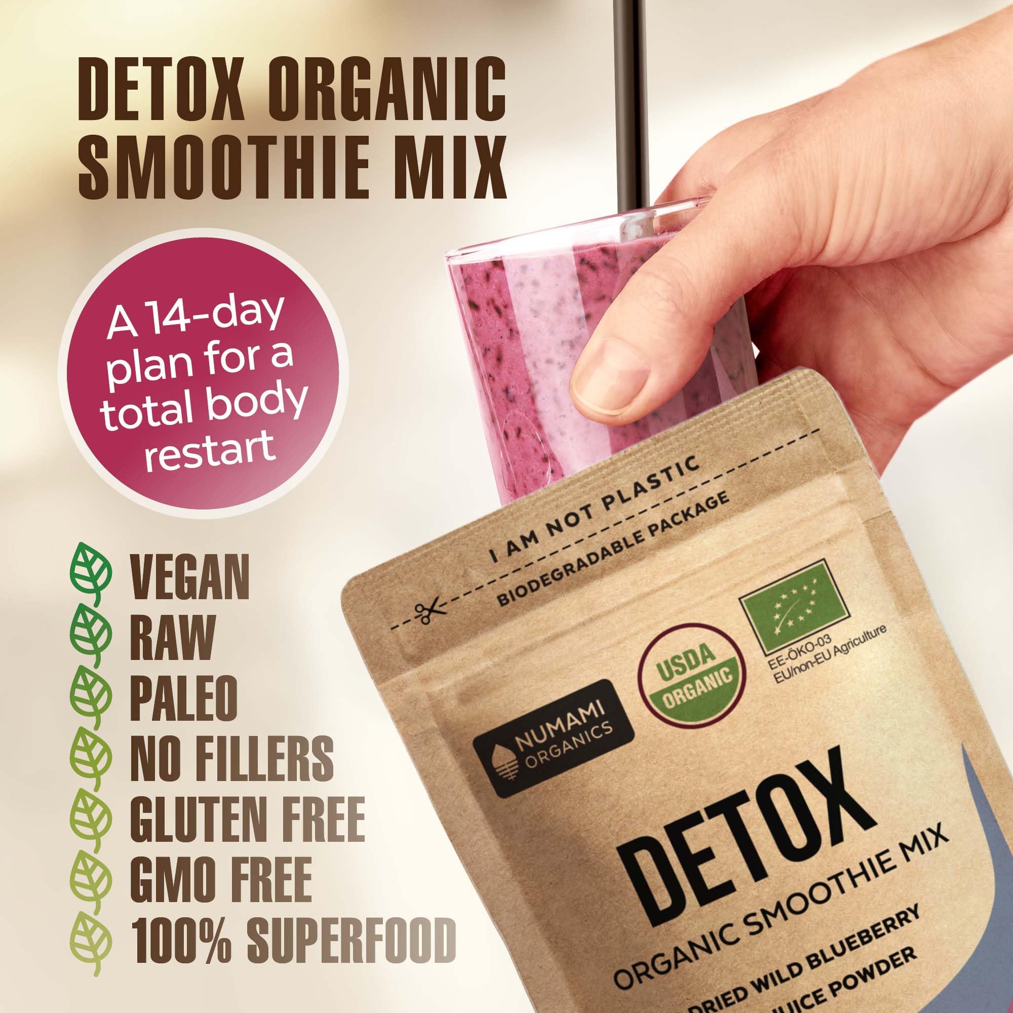 Numami Smoothie Mix 181g back view with ingredient list