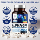 Number One Nutrition Alpha GPC Choline 600mg supplement bottle with measuring spoon