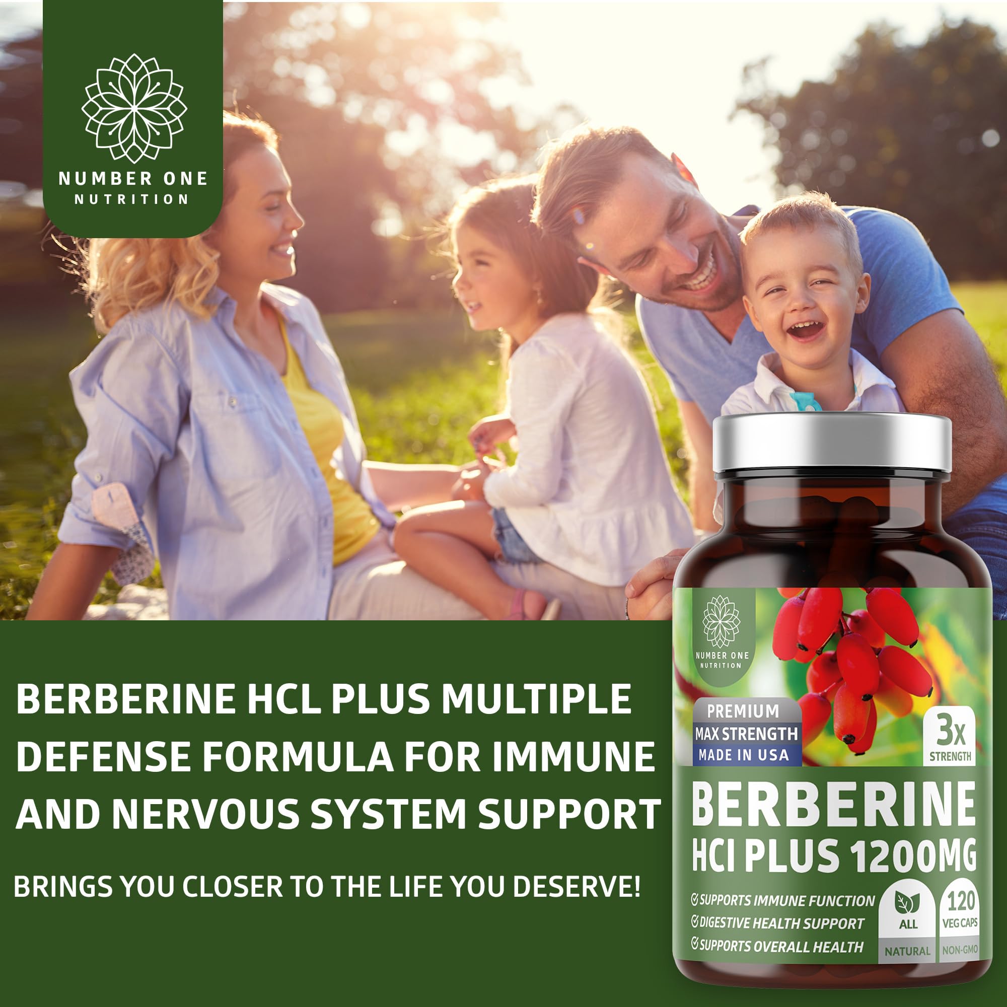 Number One Nutrition Berberine HCl Supplement 1200mg ingredients list