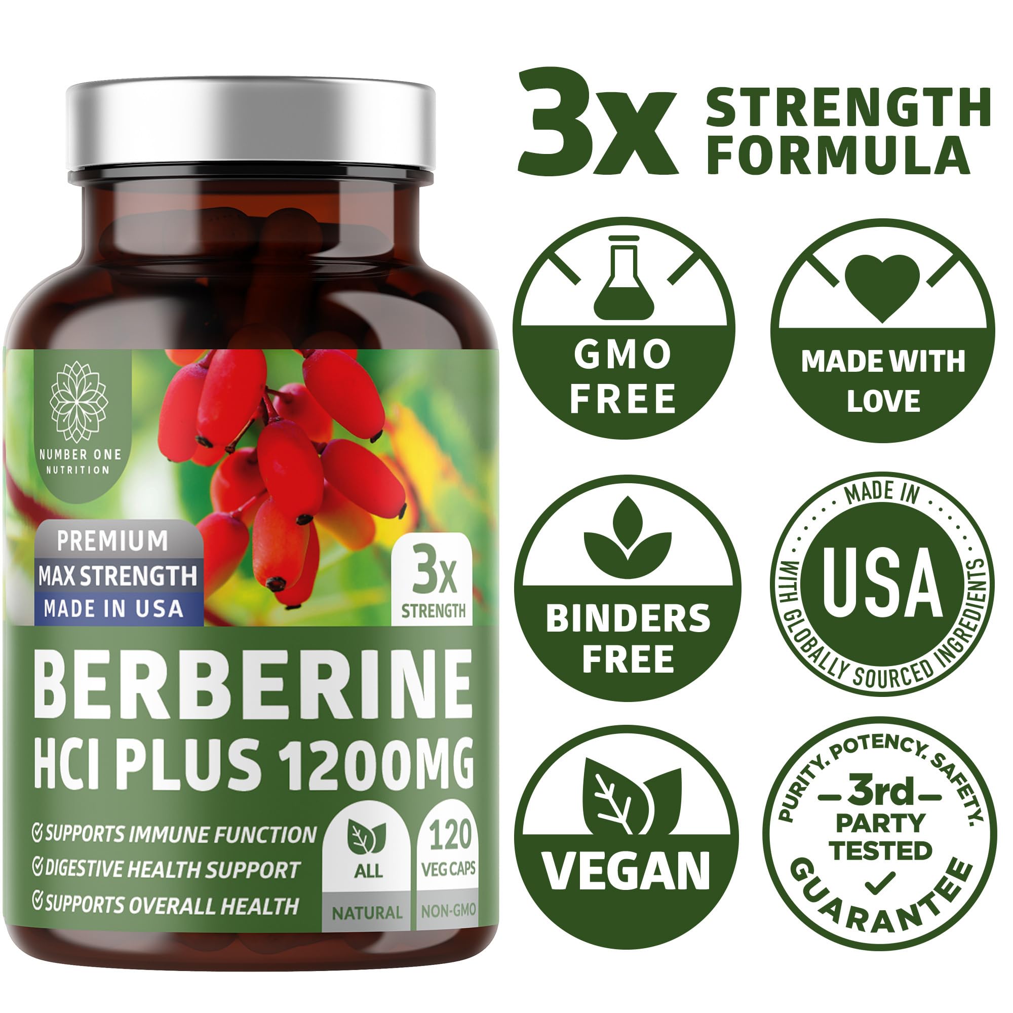 Number One Nutrition Berberine HCl Supplement 1200mg with measuring spoon