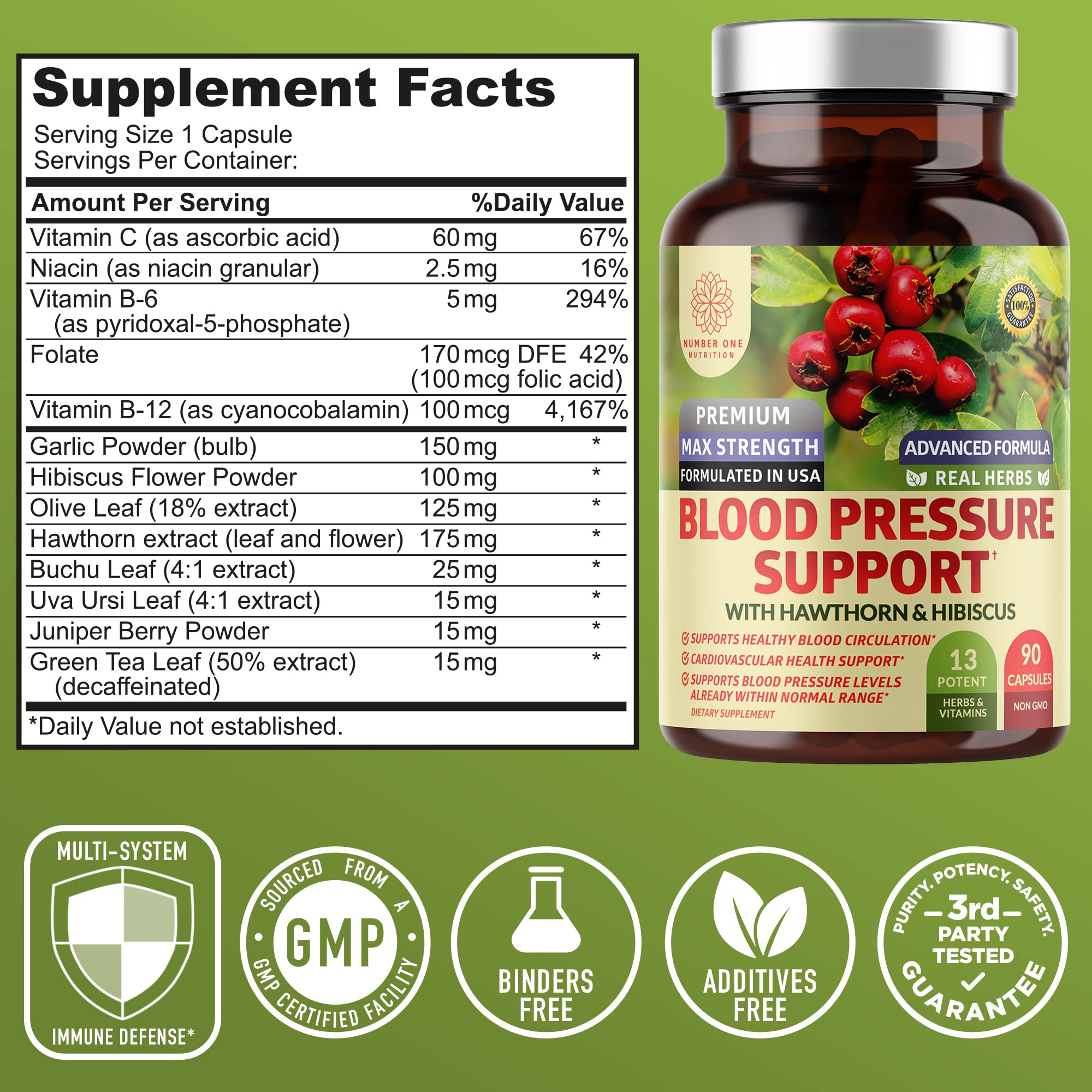 Number One Nutrition Blood Pressure Support Supplement side view