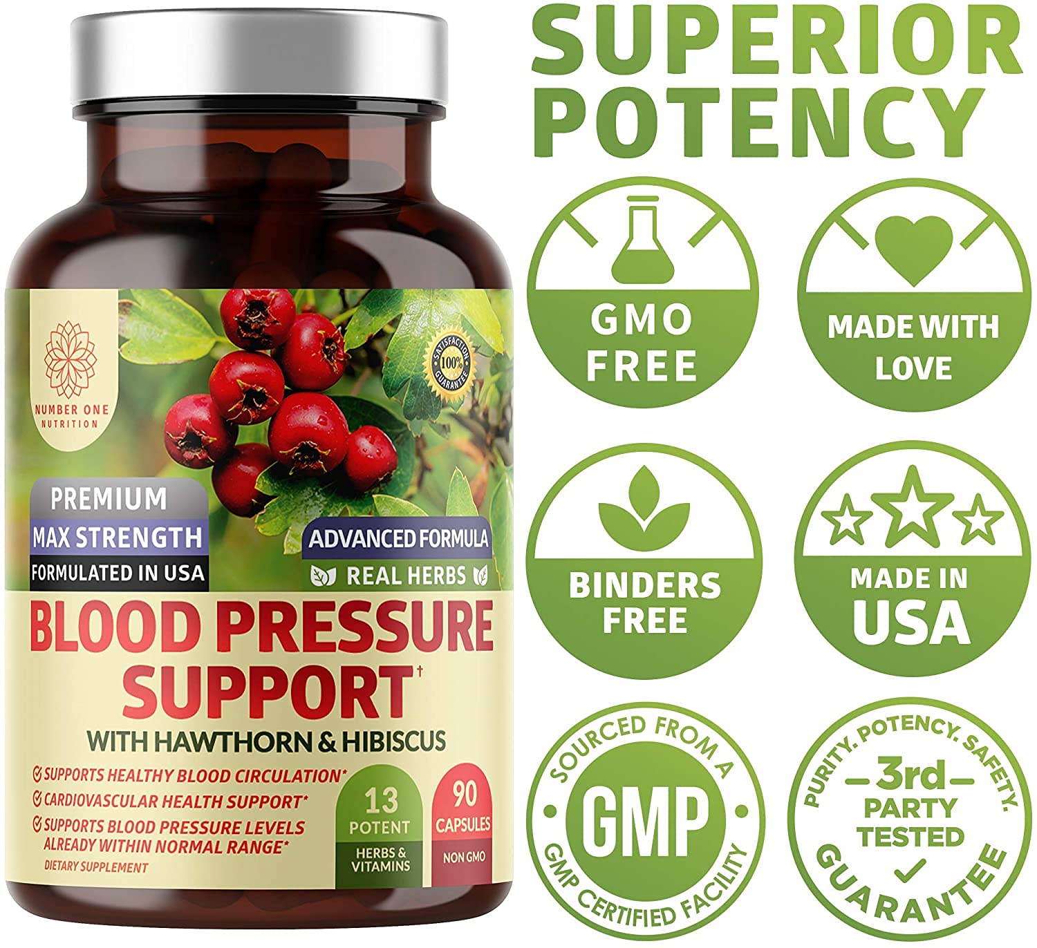 Number One Nutrition Blood Pressure Support Supplement with a measuring spoon