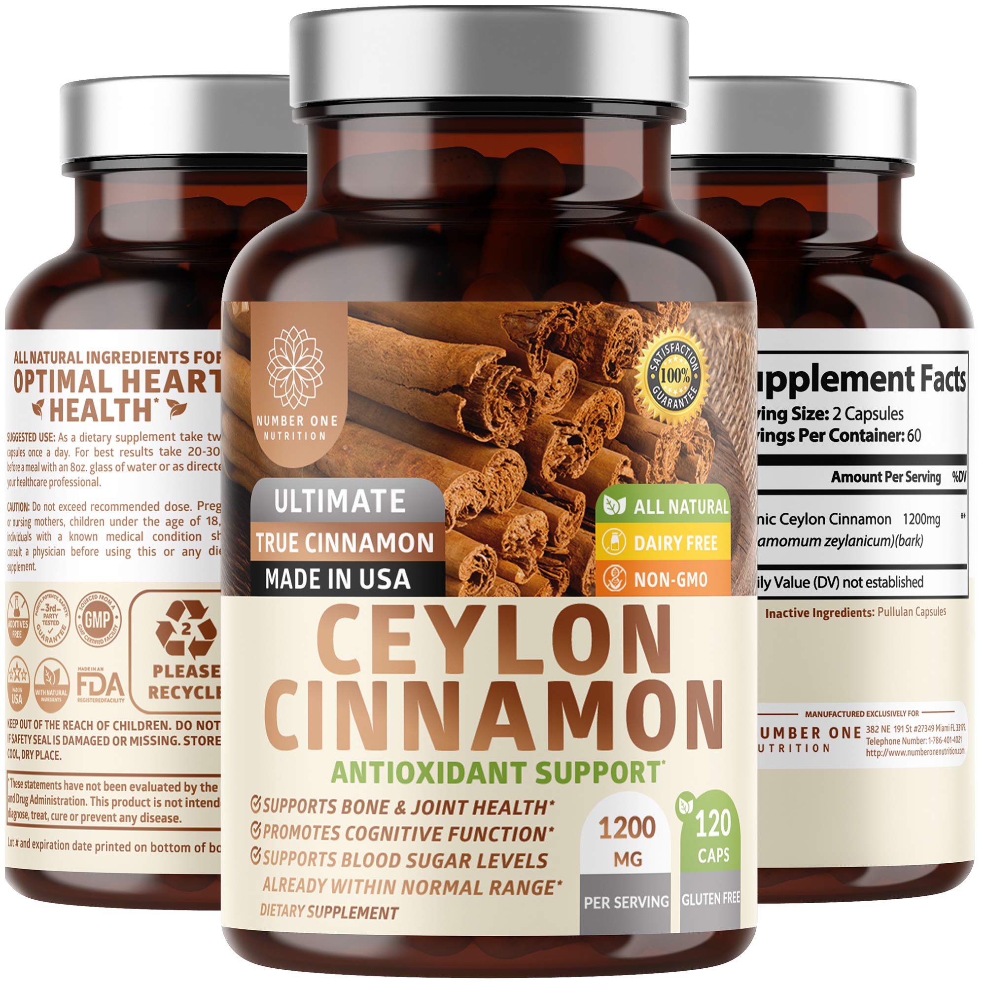 Number One Nutrition Ceylon Cinnamon Capsules front view with packaging
