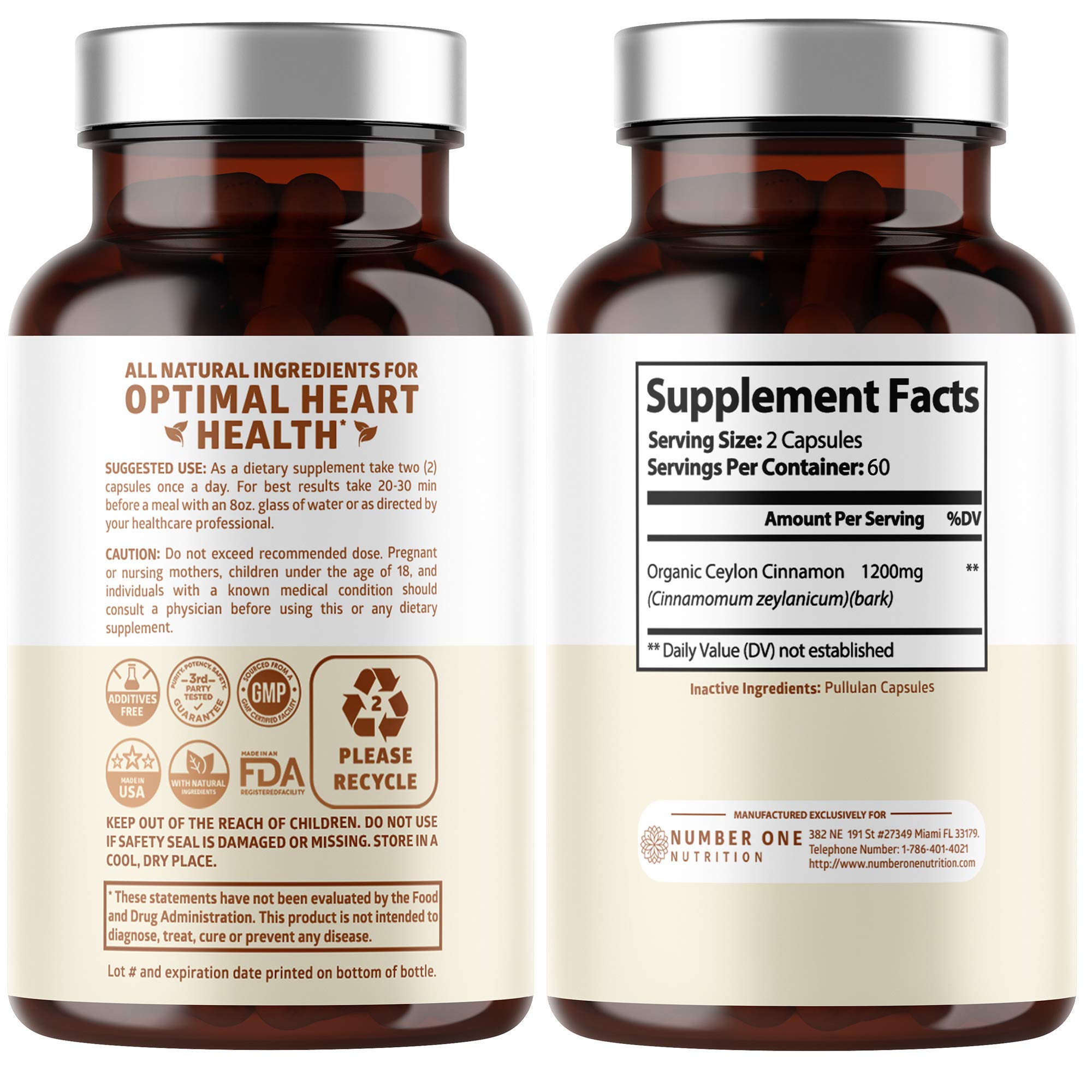 Number One Nutrition Ceylon Cinnamon Capsules side view showing capsule details