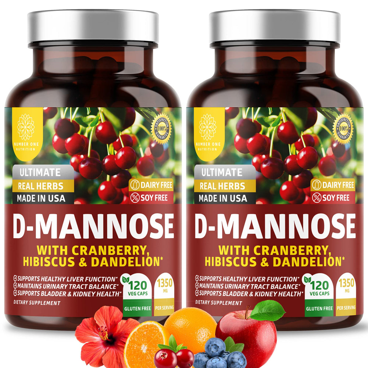 Number One Nutrition D-Mannose Capsules 1350mg front view