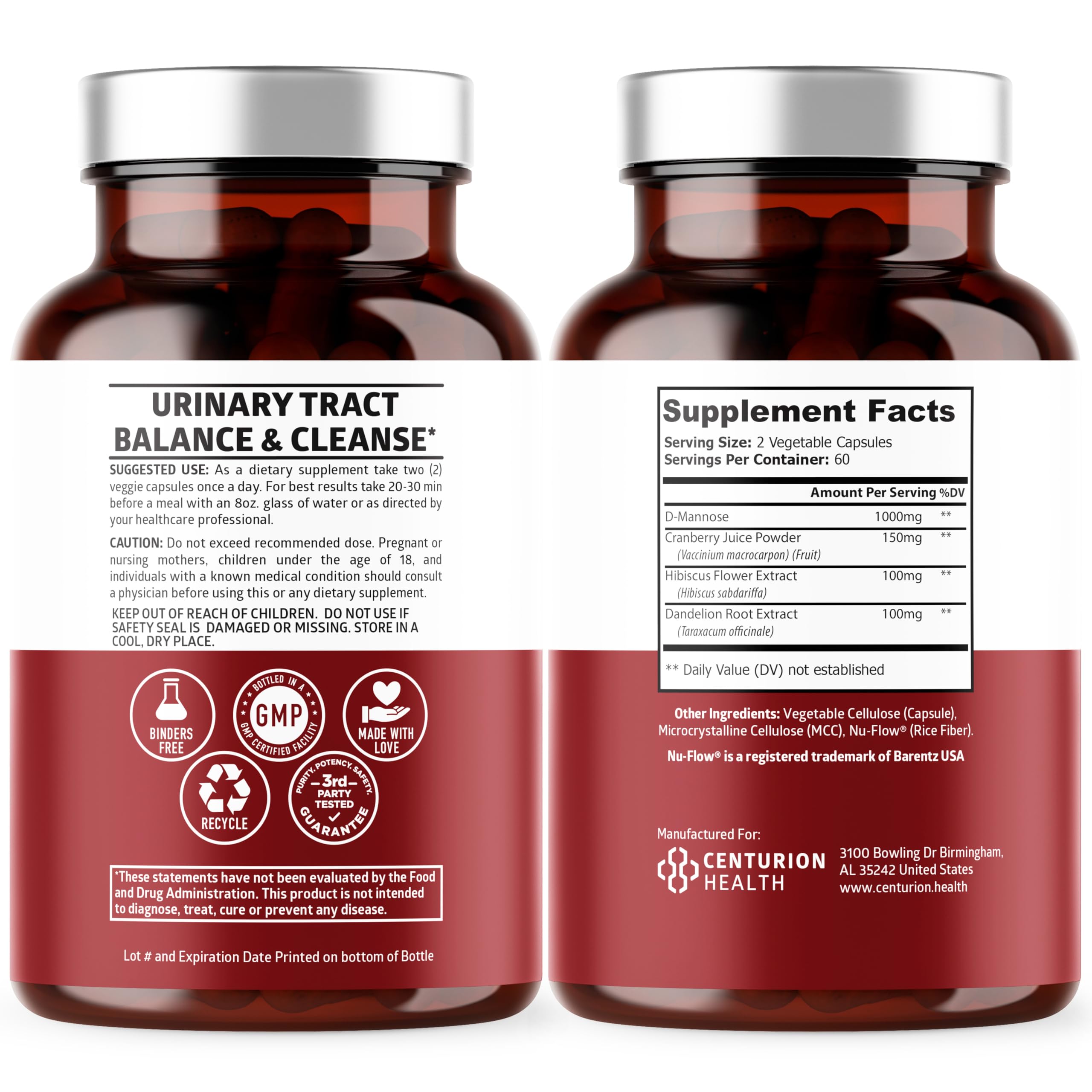 Number One Nutrition D-Mannose Capsules 1350mg side view