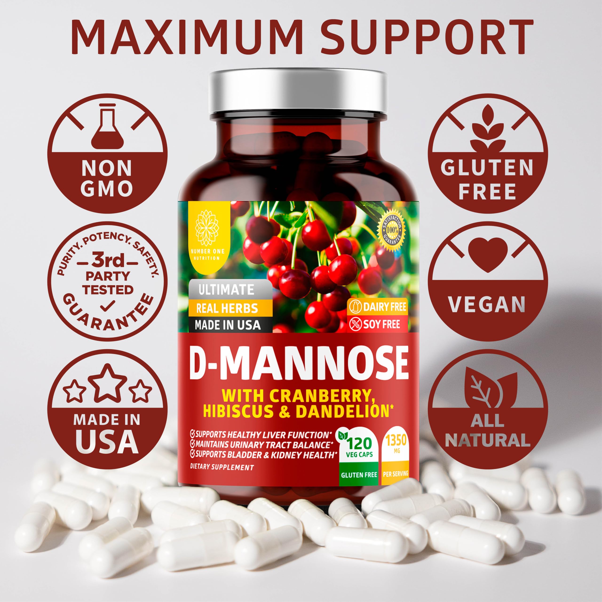Number One Nutrition D-Mannose Capsules 1350mg with a glass of water