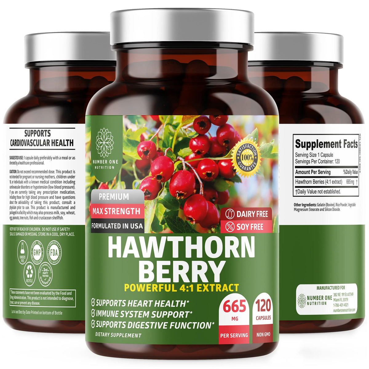Number One Nutrition Hawthorn Berry Capsules 500mg front view