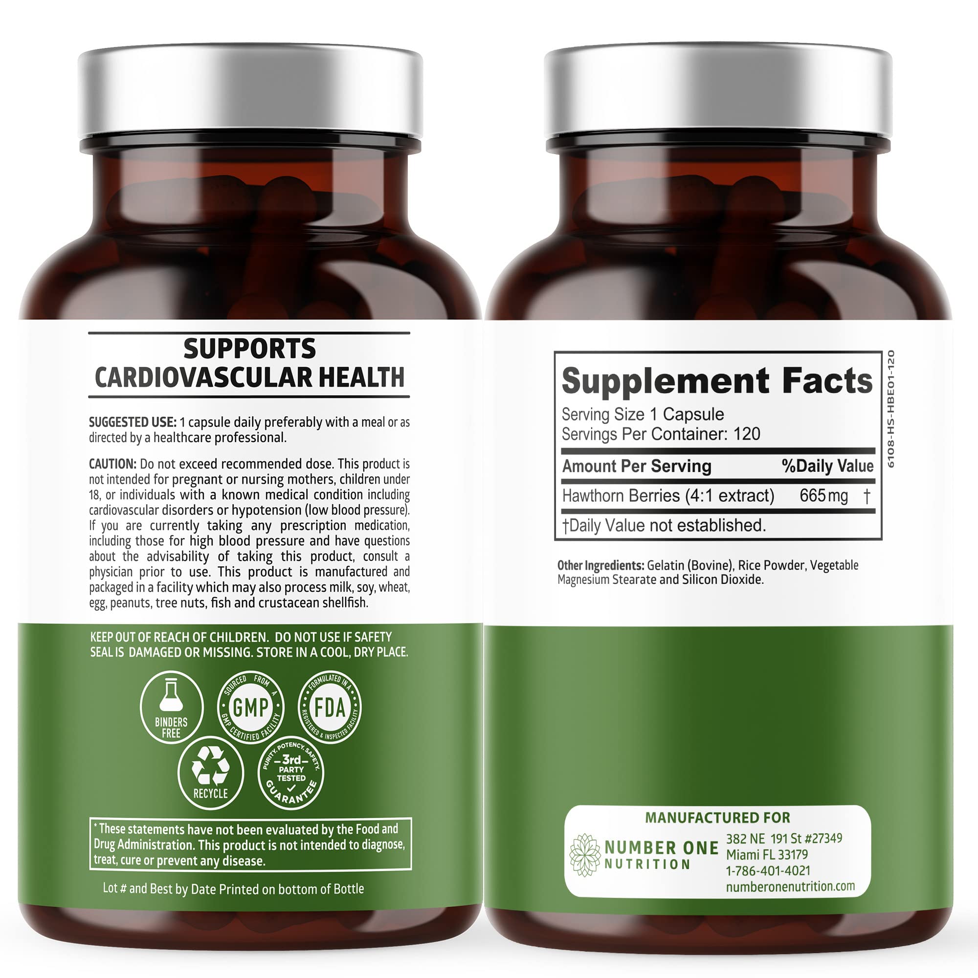 Number One Nutrition Hawthorn Berry Capsules 500mg side view