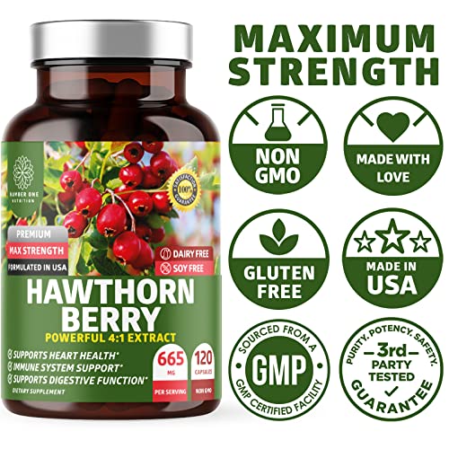 Number One Nutrition Hawthorn Berry Capsules with fresh hawthorn berries
