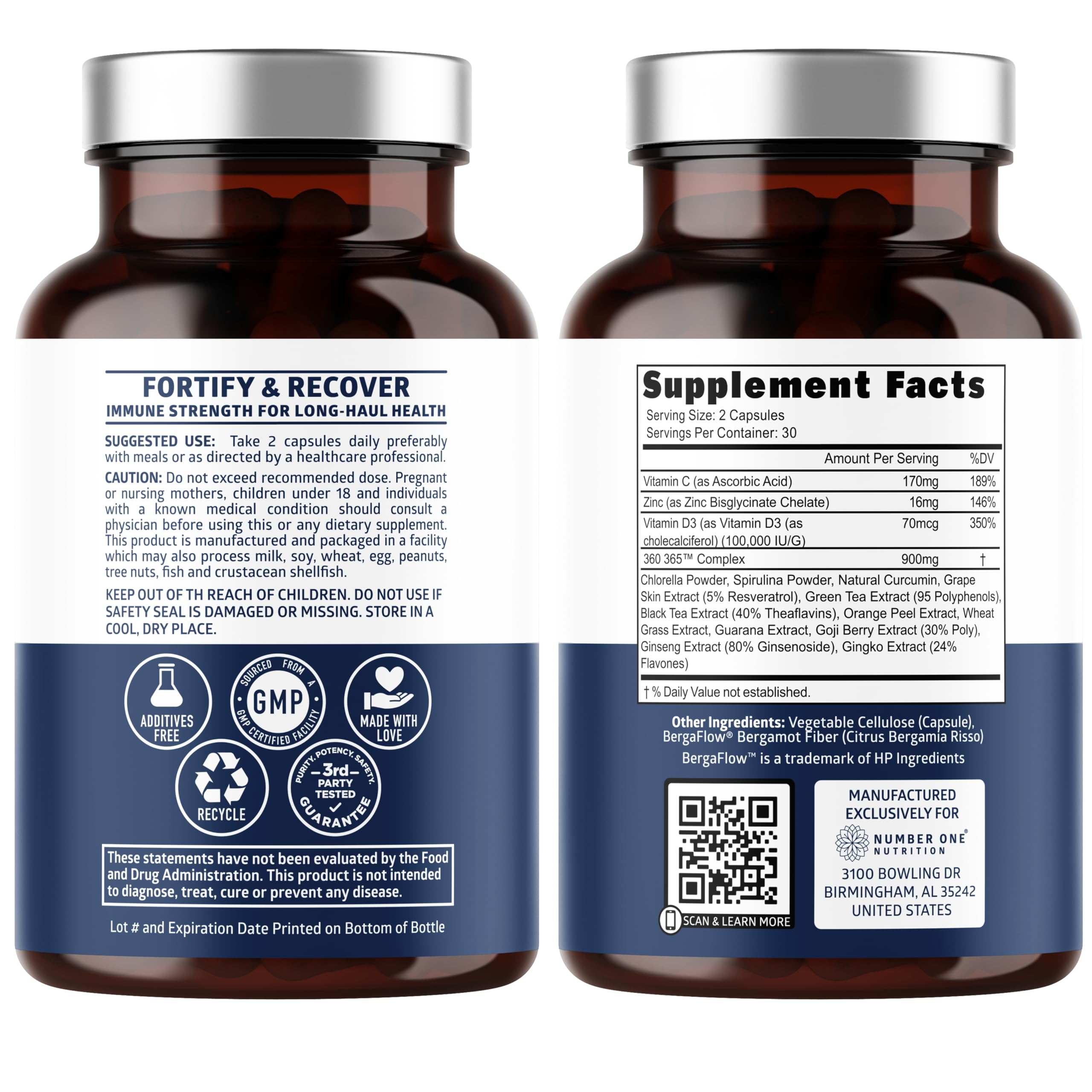 Number One Nutrition LHC+ daily wellness Support supplement back view