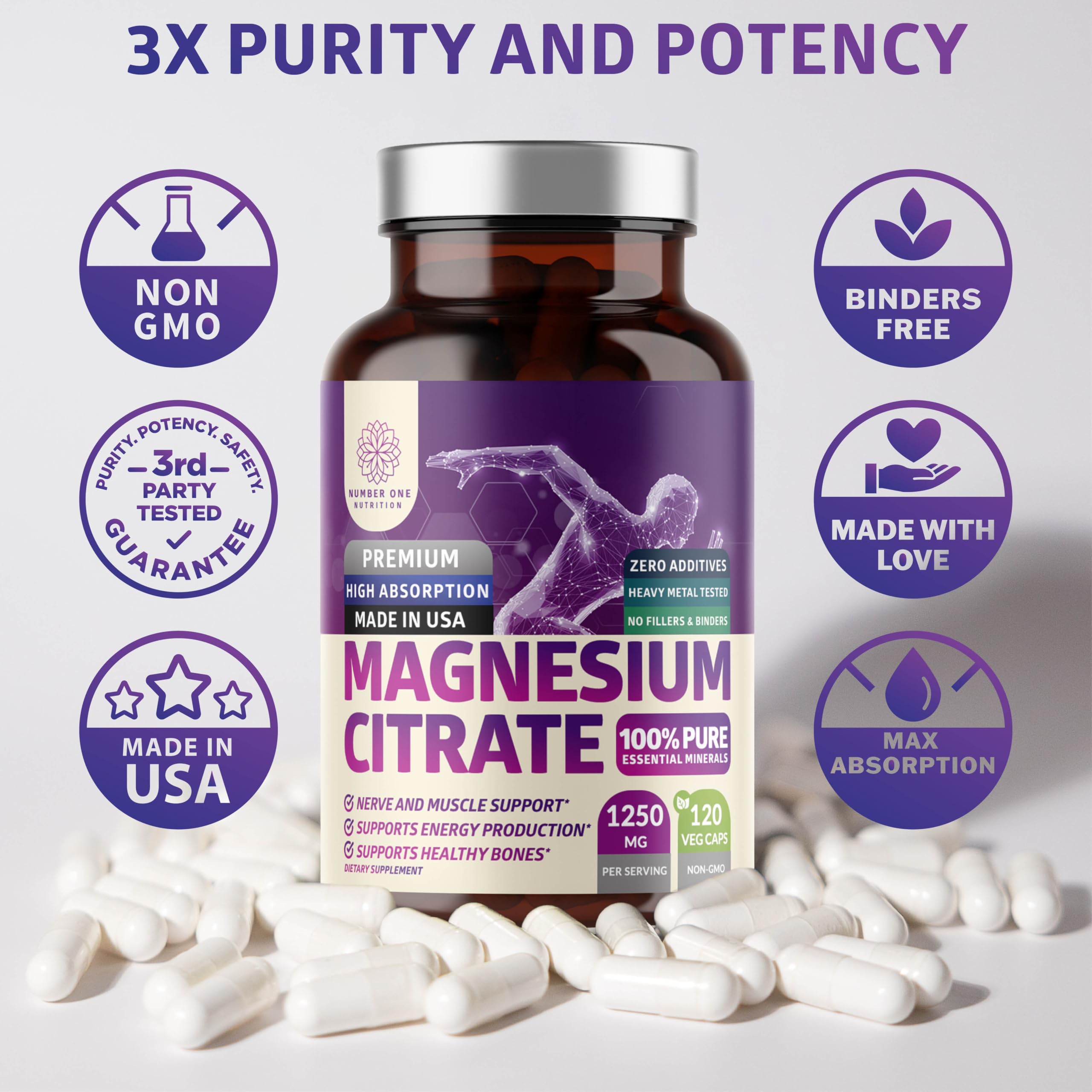 Number One Nutrition Magnesium Citrate bottle with a measuring spoon