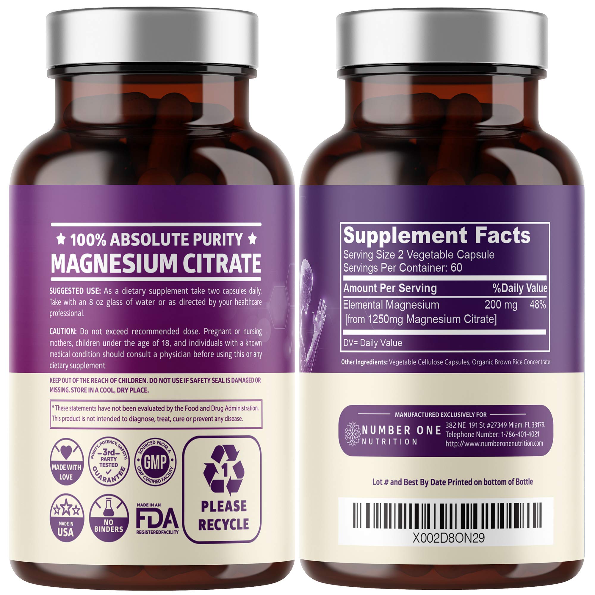 Number One Nutrition Magnesium Citrate bottle with label