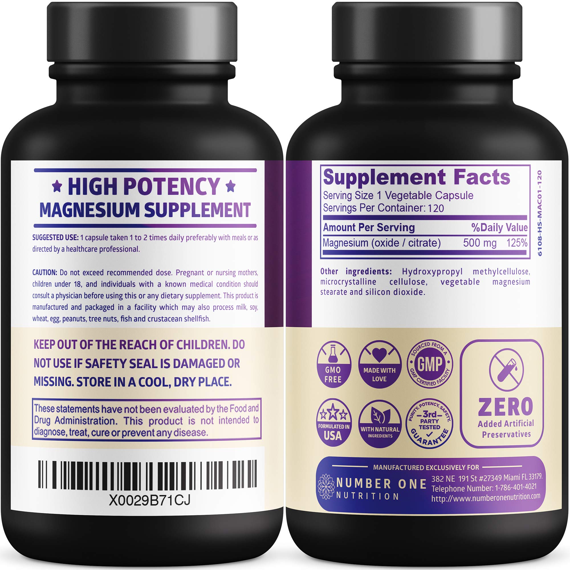 Number One Nutrition Magnesium Complex 500mg veggie capsules close-up
