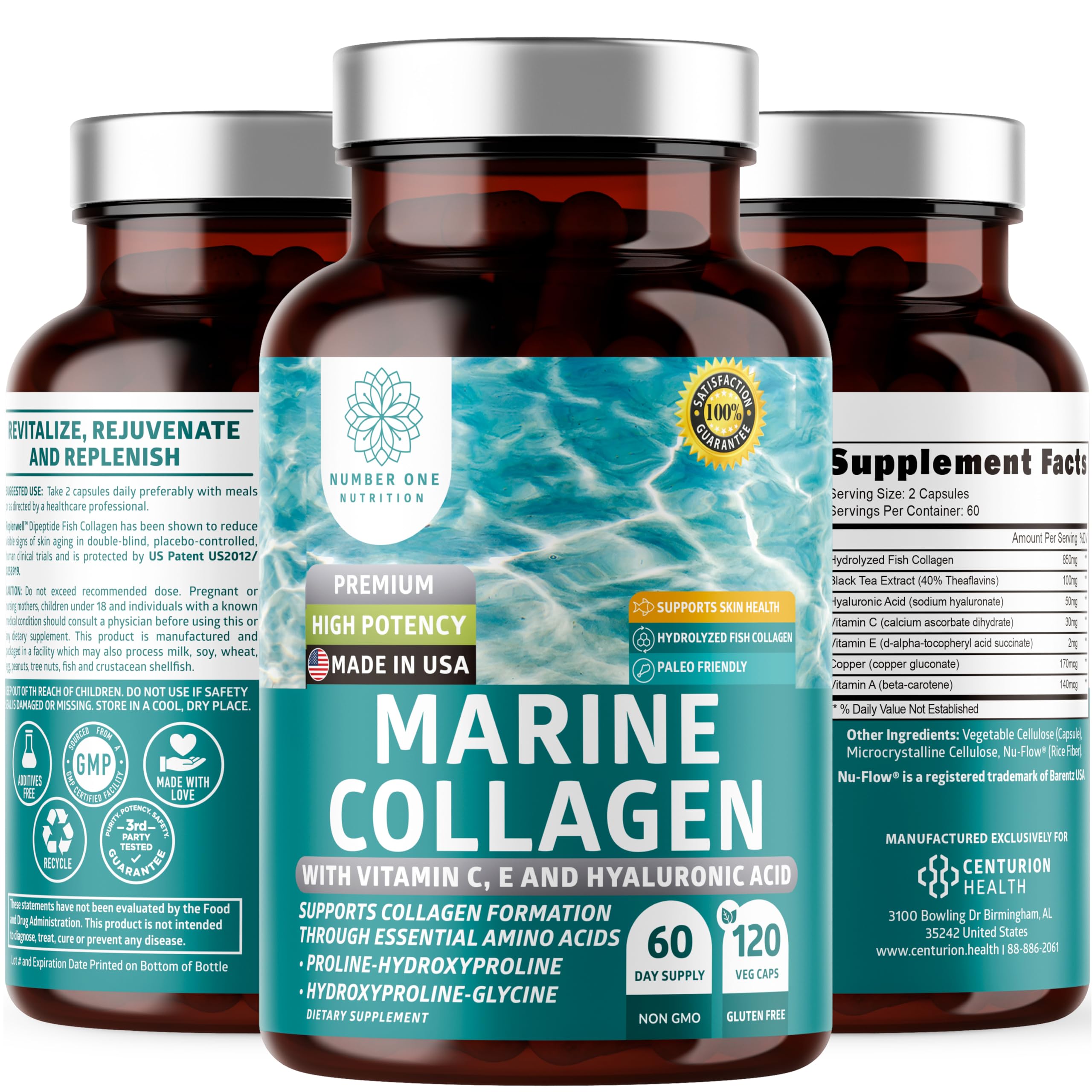 Number One Nutrition Marine Collagen Capsules 850mg front view