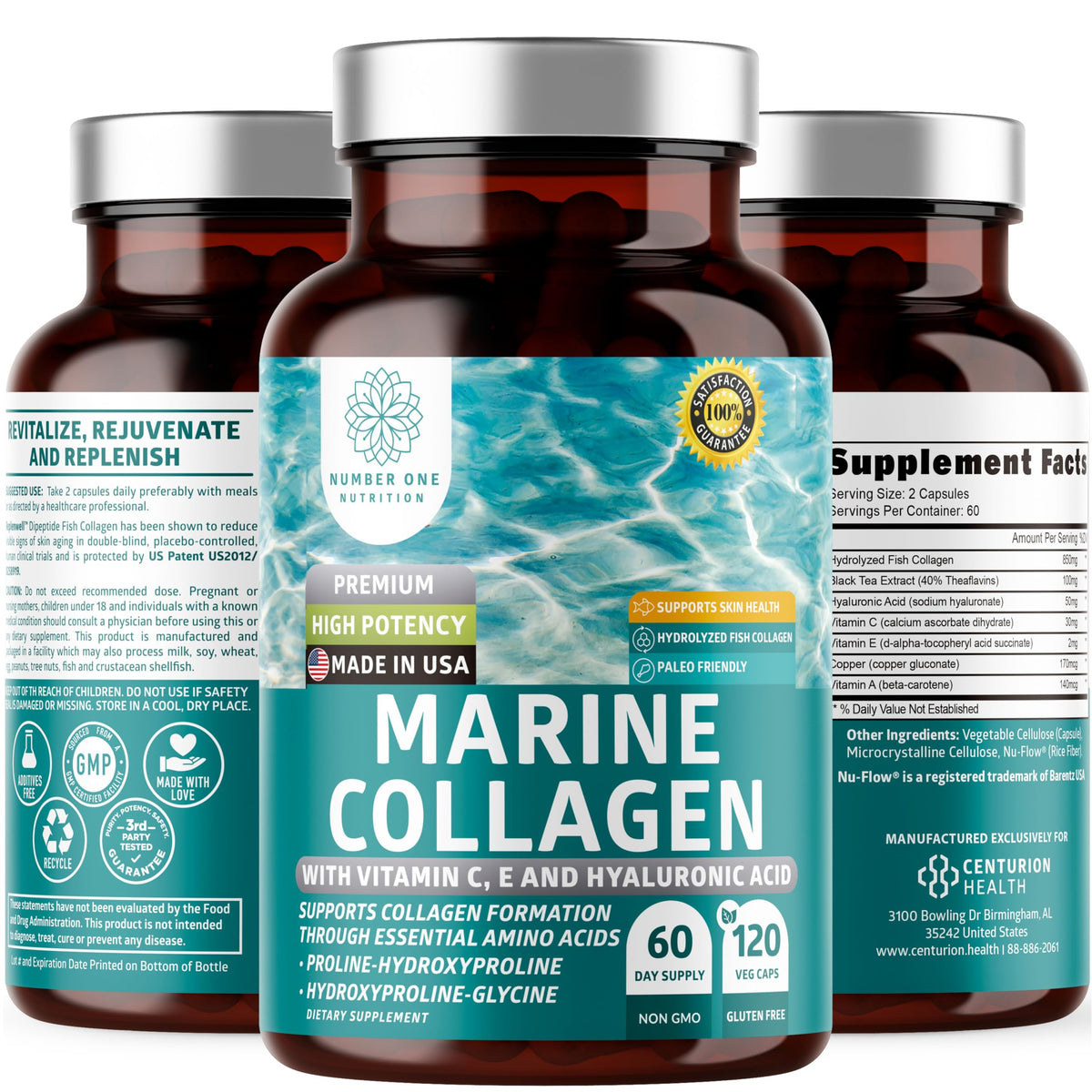 Number One Nutrition Marine Collagen Capsules 850mg front view